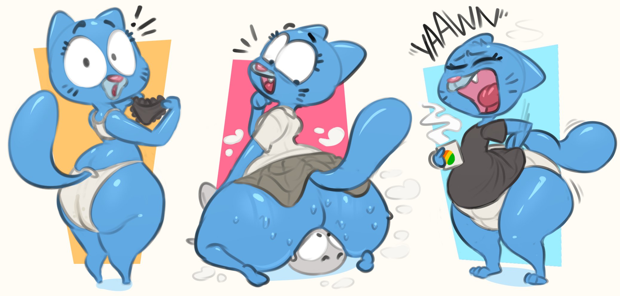 1girls, ass, big ass, bra, cartoon network, cartoon network development studio europe, clothed, clothing, facesitting, female, hanna-barbera studios europe, iamapoliceman, nicole watterson, no panties, panties, studio soi, text, the amazing world of gumball