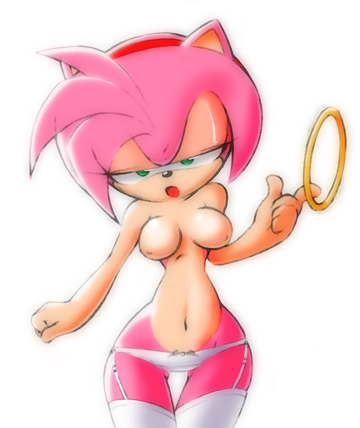 amy_rose beige_skin big-e6 breasts color female female_only front_view fur furry headband hedgehog hips lingerie navel panties pink_fur pink_hair ring sega segamew skin solo sonic_(series) thighhighs topless underwear wide_hips