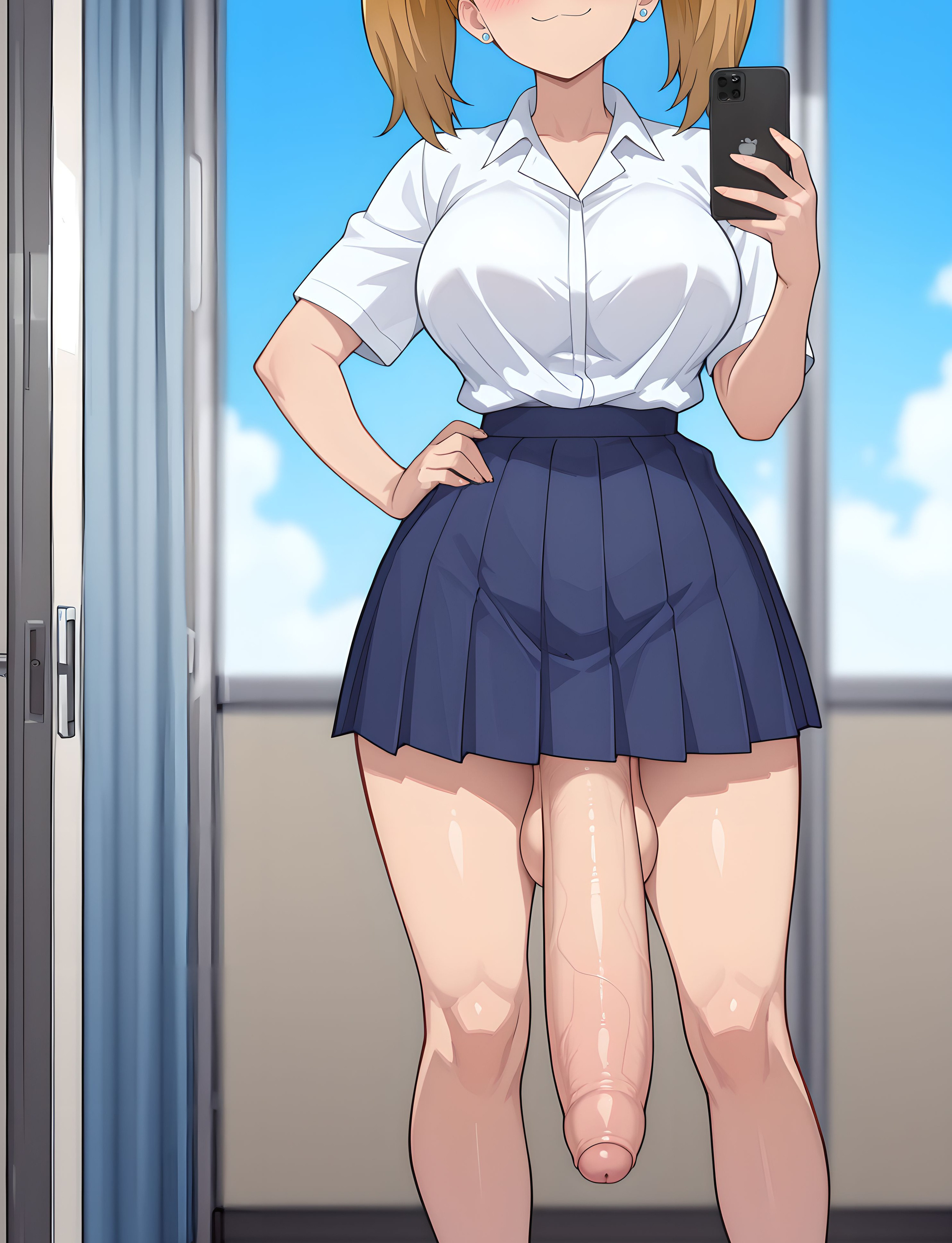 ai generated, futanari, grapesss, intersex, light-skinned futa, please don't bully me, nagatoro, selfie, yoshi (nagatoro)