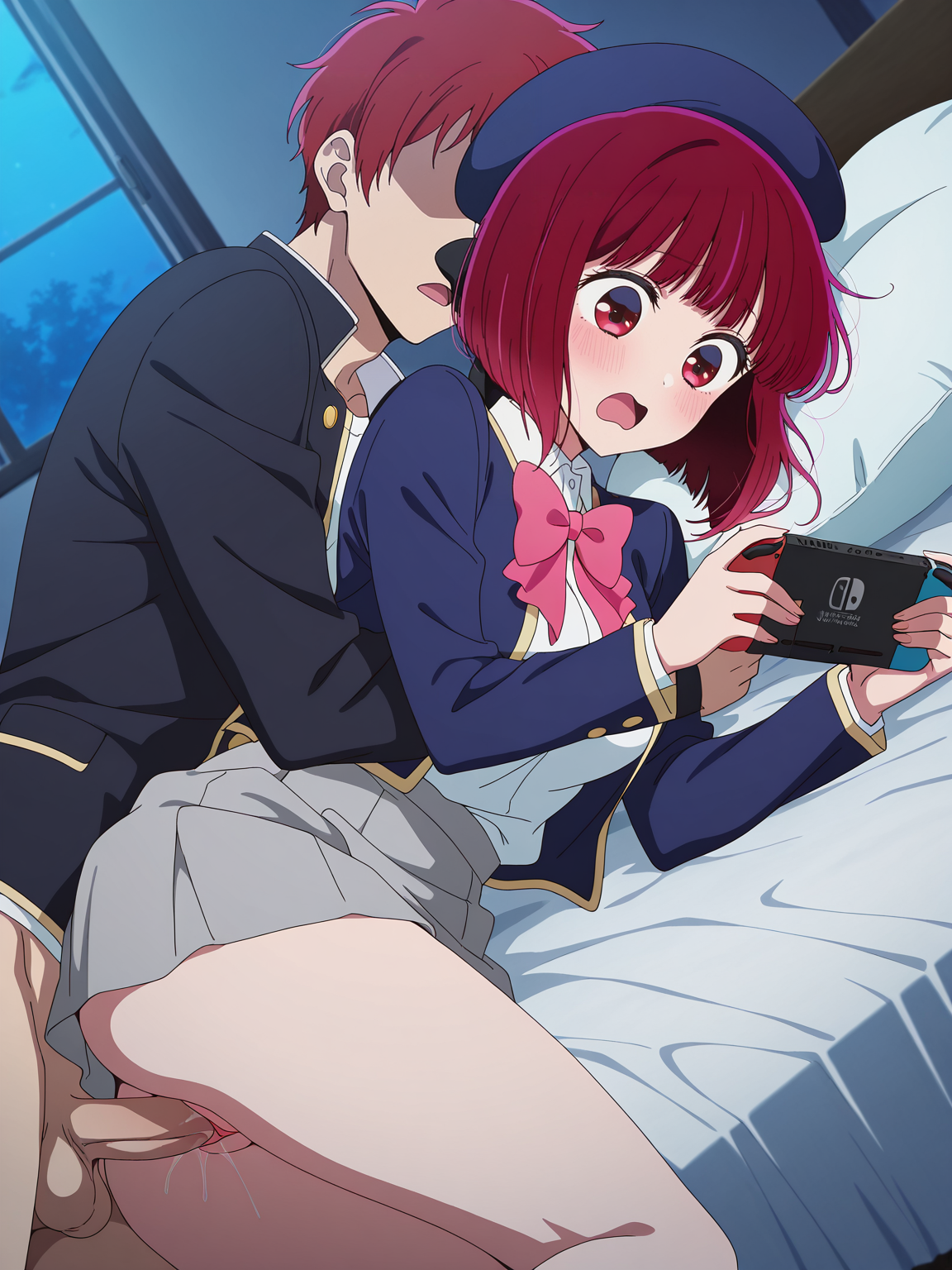 1girls, ai generated, anime, arima kana, breasts, clothed sex, female, large breasts, multitasking, nintendo switch, oshi no ko, patreon logo, patreon username, pussy, red eyes, sex, shupake, uncensored, vagina, vaginal penetration, vaginal sex, watermark