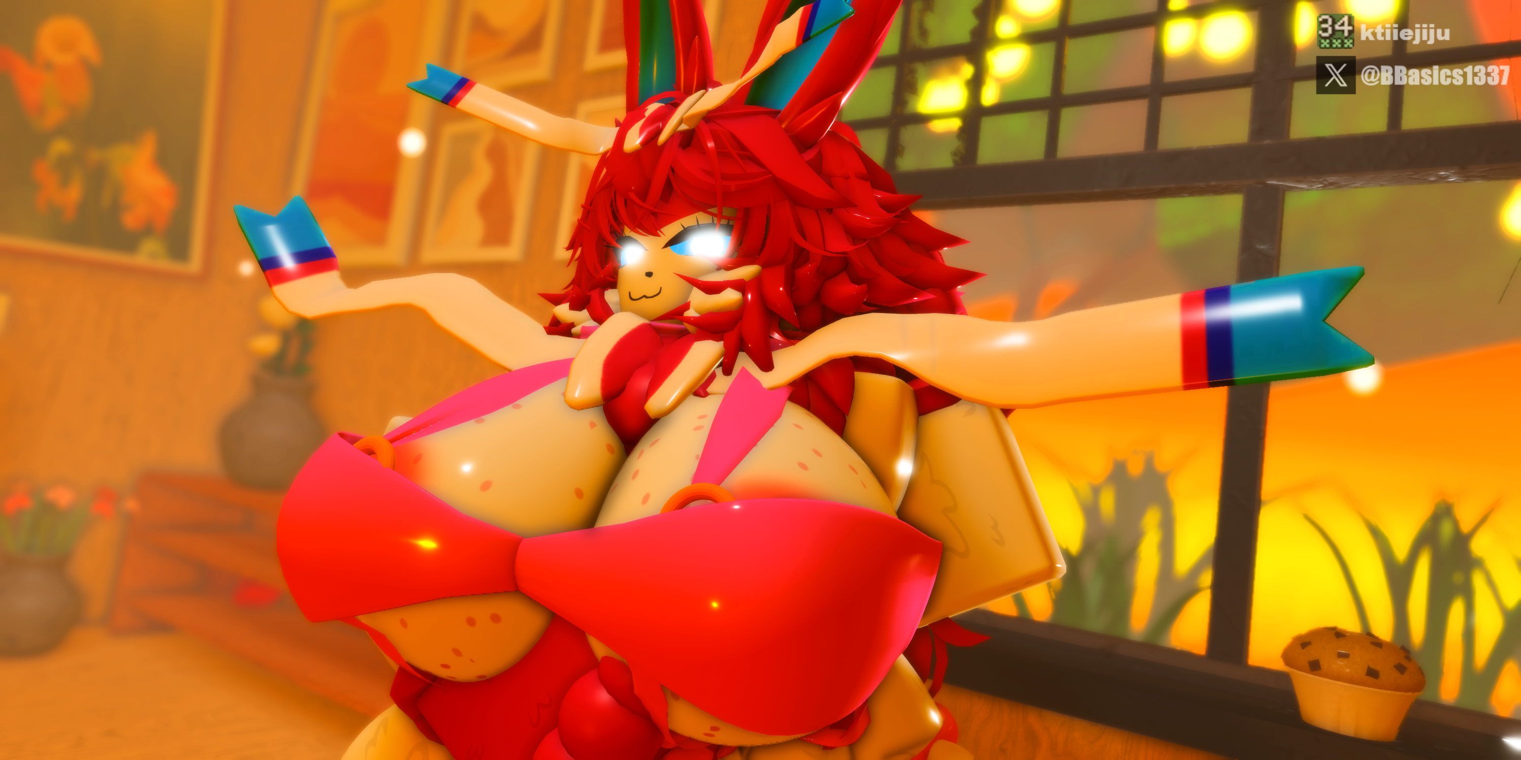 1girls, 3d, 3d (artwork), 3d render, absurd res, anthro, anthro only, bedroom, big breasts, bikini, breasts, ear, eeveelution, eyes, female, female only, furry, furry female, game freak, hi res, ktiiejiju (artist), nintendo, nipples, pink hair, pink tail, pokémon (species), pokemon, pokemon (species), pokemon go, pose, roblox, robloxian, solo, solo anthro, solo female, solo focus, sunset, sylveon, sylveon (pokemon), tail, thick legs, watermark, white body