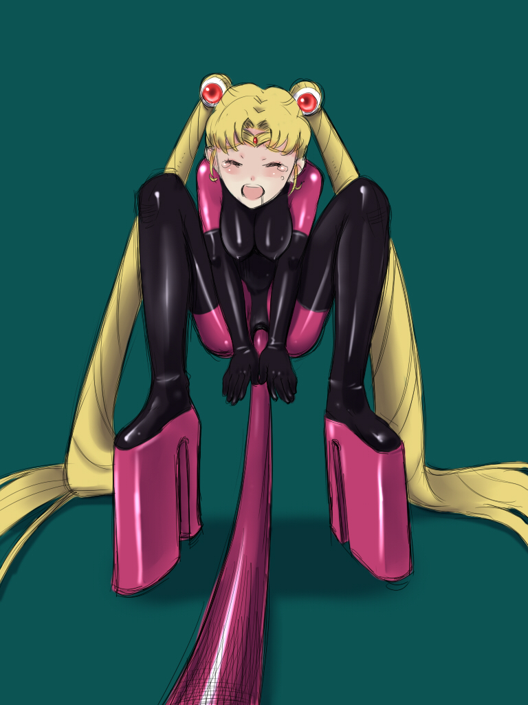 1girls bishoujo_senshi_sailor_moon blonde_hair bodysuit clothing female jpg large_breasts latex latex_bodysuit latex_suit platform_footwear rape ryuney sailor_moon saliva skin_tight tear tentacle usagi_tsukino vaginal_penetration