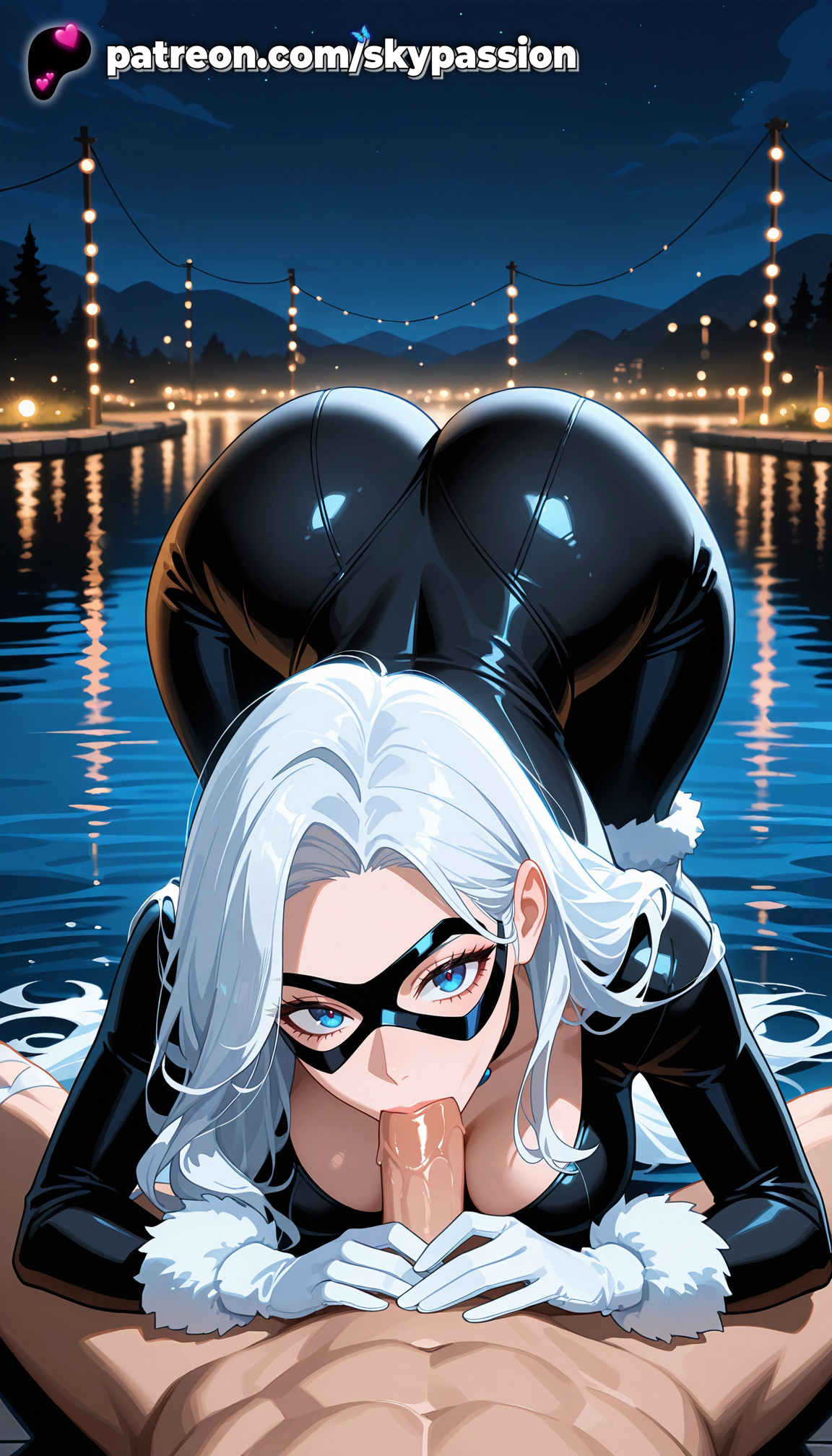 :>=, 1boy, 1girls, 2025, ai assisted, ai generated, anime, artist name, ass, big ass, big breasts, big butt, big chest, big penis, black cat (marvel), blowjob, blowjob face, blue eyes, bodysuit, booty, breasts, bubble ass, bubble butt, building, bust, busty, buttocks, chest, city, city lights, cityscape, clothed female nude male, cock, dick, explicit, felicia hardy, fellatio, female, full moon, fur collar, fur trim, gloves, hi res, high quality, high resolution, highres, large ass, large breasts, licking, long hair, looking at viewer, male, marvel, marvel comics, mask, moon, night, night sky, nude, oral, oral sex, patreon, patreon username, penis, plump ass, pool, pov, round ass, sky, skyline, skypassion, skyscraper, solo focus, spider-man (series), stable diffusion, star (sky), starry sky, straight, sucking, uncensored, veiny penis, watermark, white hair