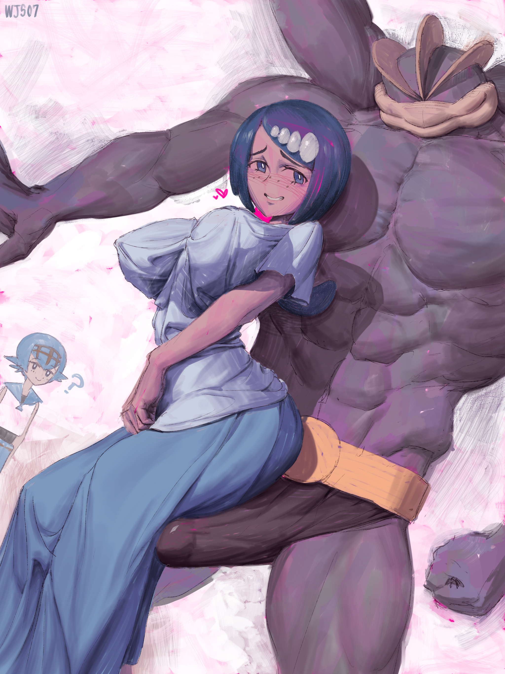 4 arms, about to be champed, abs, aroused, big breasts, big dom small sub, breasts, champed, clothed, clothing, dress, erect nipples under clothes, erection, erection under clothes, female, femsub, grinding, hourglass figure, human, husband and wife, interspecies, lana (pokemon), lana's mother (pokemon), larger male, long dress, long skirt, machamp, male, maledom, milf, mob face, multi arm, multi limb, muscular, muscular male, nintendo, nipple bulge, penis, pokemon, pokemon (species), pokemon sm, pokephilia, sitting on penis, size difference, skirt, smaller female, thick thighs, thin waist, wide hips, wjs07