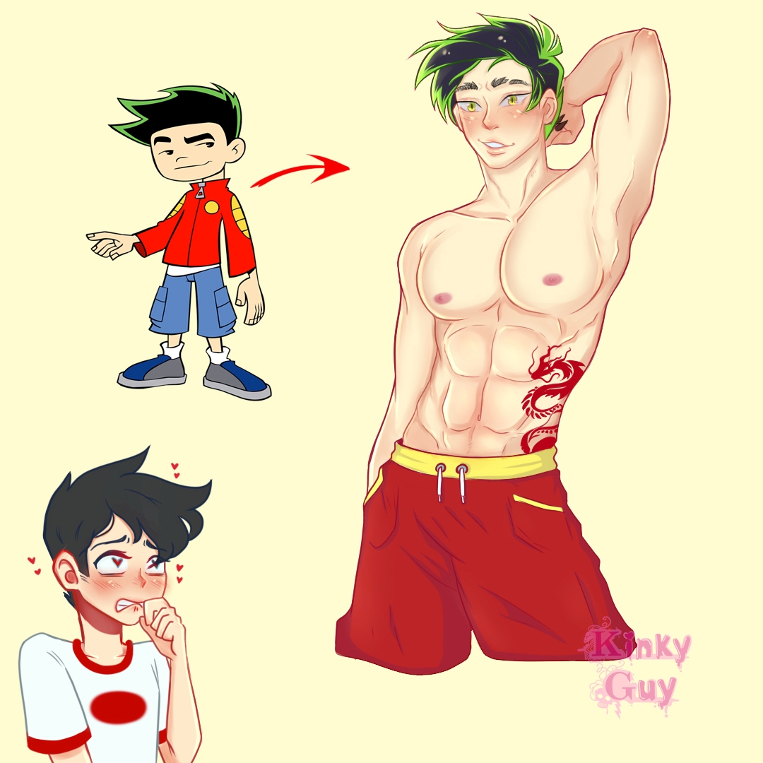 2boys, abs, american dragon: jake long, chest, color, danny fenton, danny phantom, disney, disney channel, dragon, duo, gay, human, human only, jake long, male, male focus, male only, muscles, muscular, muscular male, nipples, ship, sketch, skin, solo focus, tattoo, yaoi