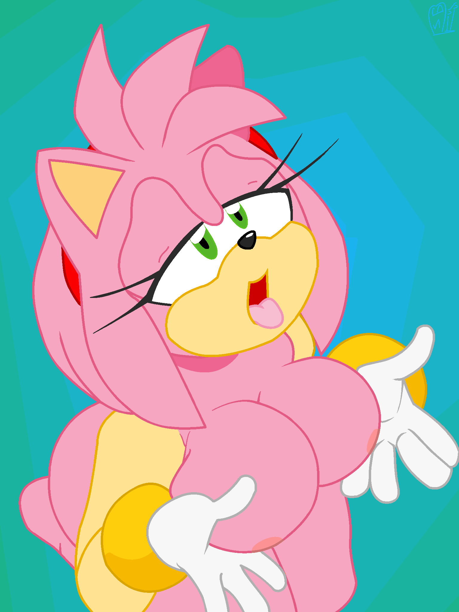 2022 amy_rose big_breasts bokbs breasts female female_focus female_only fullmetalsketch half-closed_eyes hd hi_res high_resolution highres pink_fur pink_hair snailbail22 sonic_(series) tongue tongue_out