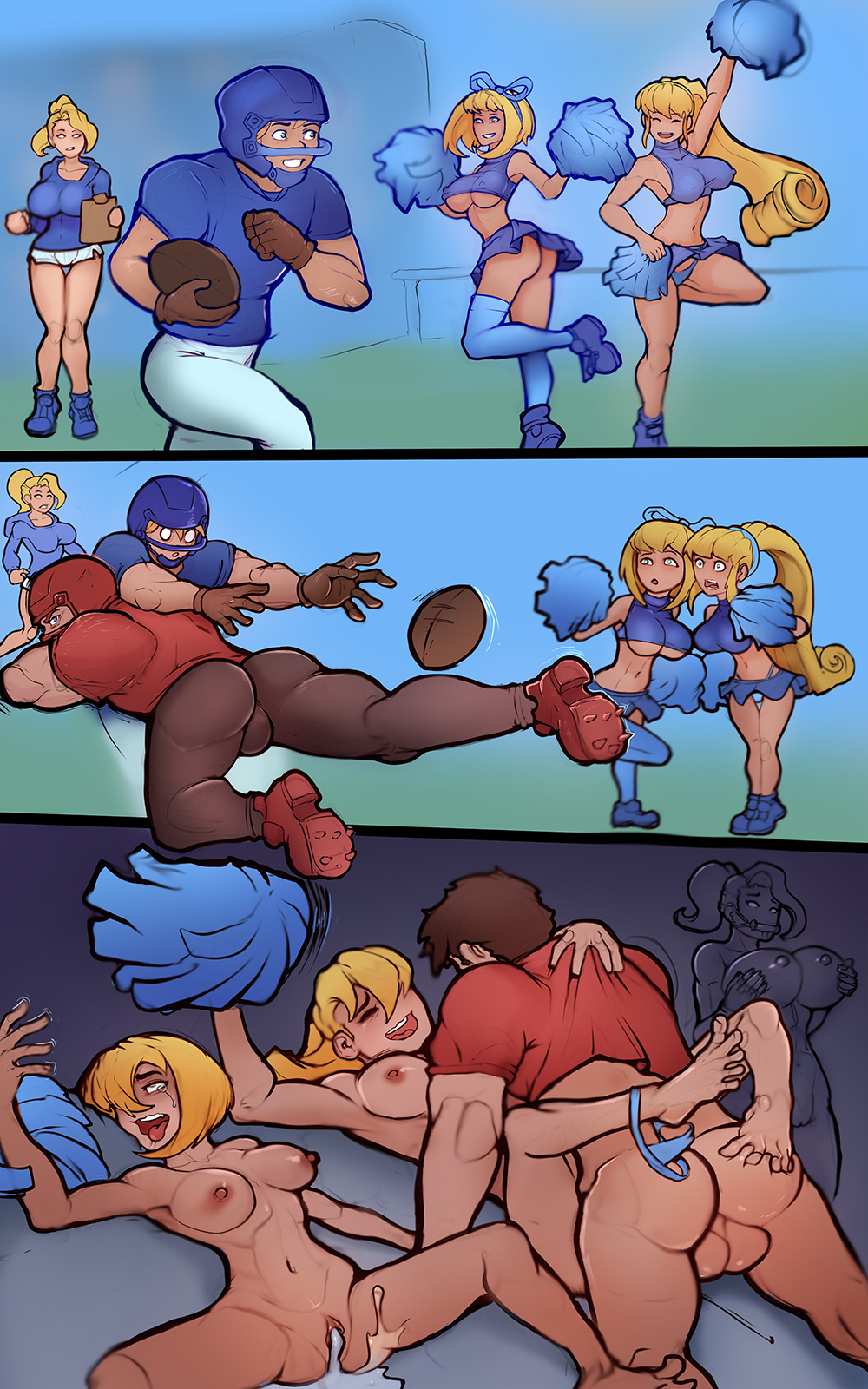 2boys 3girls ahe_gao bit_gag blonde_hair breasts cheerleader cheerleader_uniform coach cum cum_in_pussy cum_inside female football_player foursome fucked_silly gym_teacher hetero huge_breasts huge_cock human human_only instant_loss_2koma light-skinned_female light-skinned_male light_skin looking_pleasured male markydaysaid masturbating_while_watching mating_press mature_female missionary_position mother_and_daughter multiple_girls netorare nipples open_mouth panties_around_one_ankle panties_around_one_leg pom_poms ponytail sex skimpy sportswear spread_legs straight teacher tears threesome tongue_out underboob vaginal vaginal_penetration voyeur wade_(markydaysaid) watching