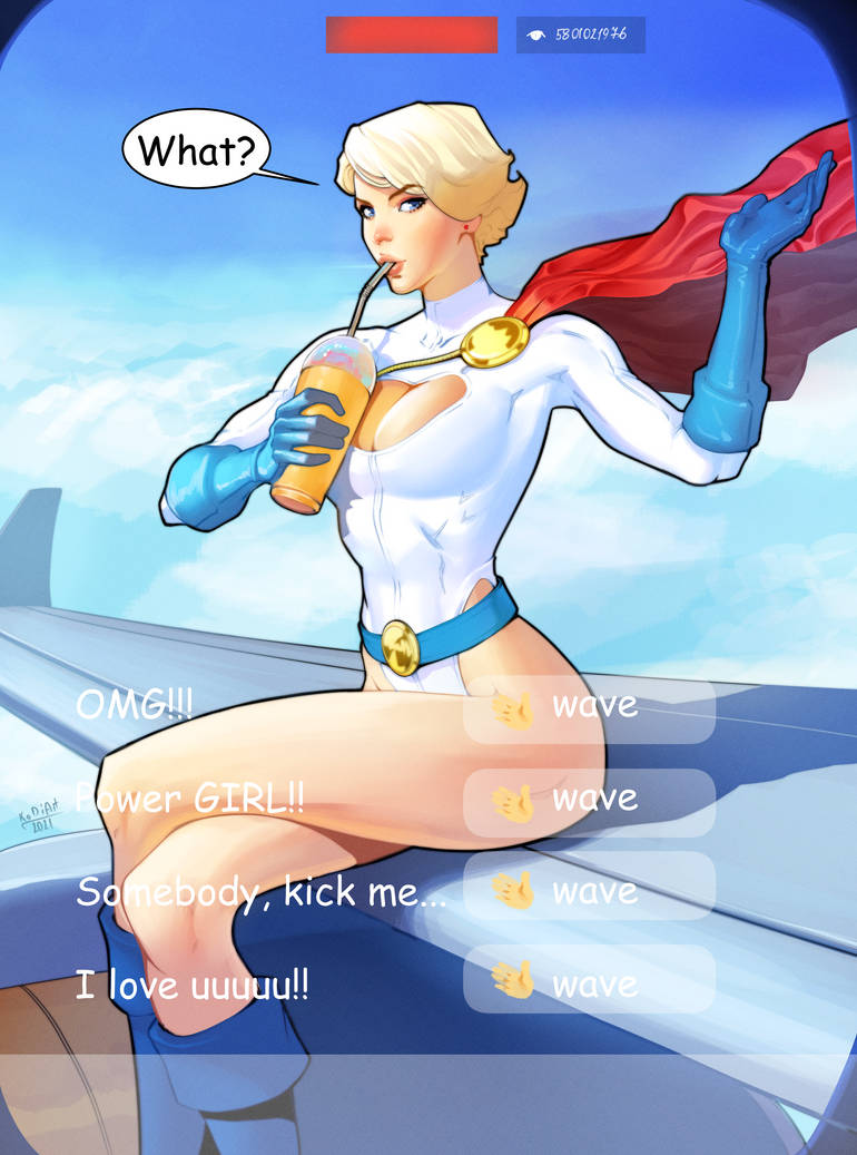 boots cape comic crossed_legs dc drink drinking emoji funny kara_zor-l karen_starr kodiart96 plane power_girl sitting speech_bubble talking texts wing wing_of_plane