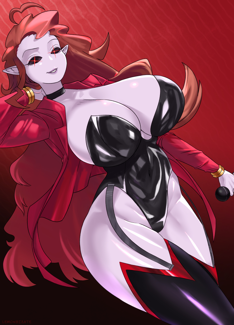 1girls, armpits, barely clothed, big breasts, black sclera, breasts, choker, clenched teeth, clothed, demon, demon girl, eye contact, female, female only, friday night funkin, huge breasts, inner sideboob, lemonbizate (artist), long hair, looking at viewer, milf, mommy mearest, no bra, no underwear, pointy ears, red eyes, sideass, sideboob, solo, standing, thick thighs, thunder thighs, wide hips