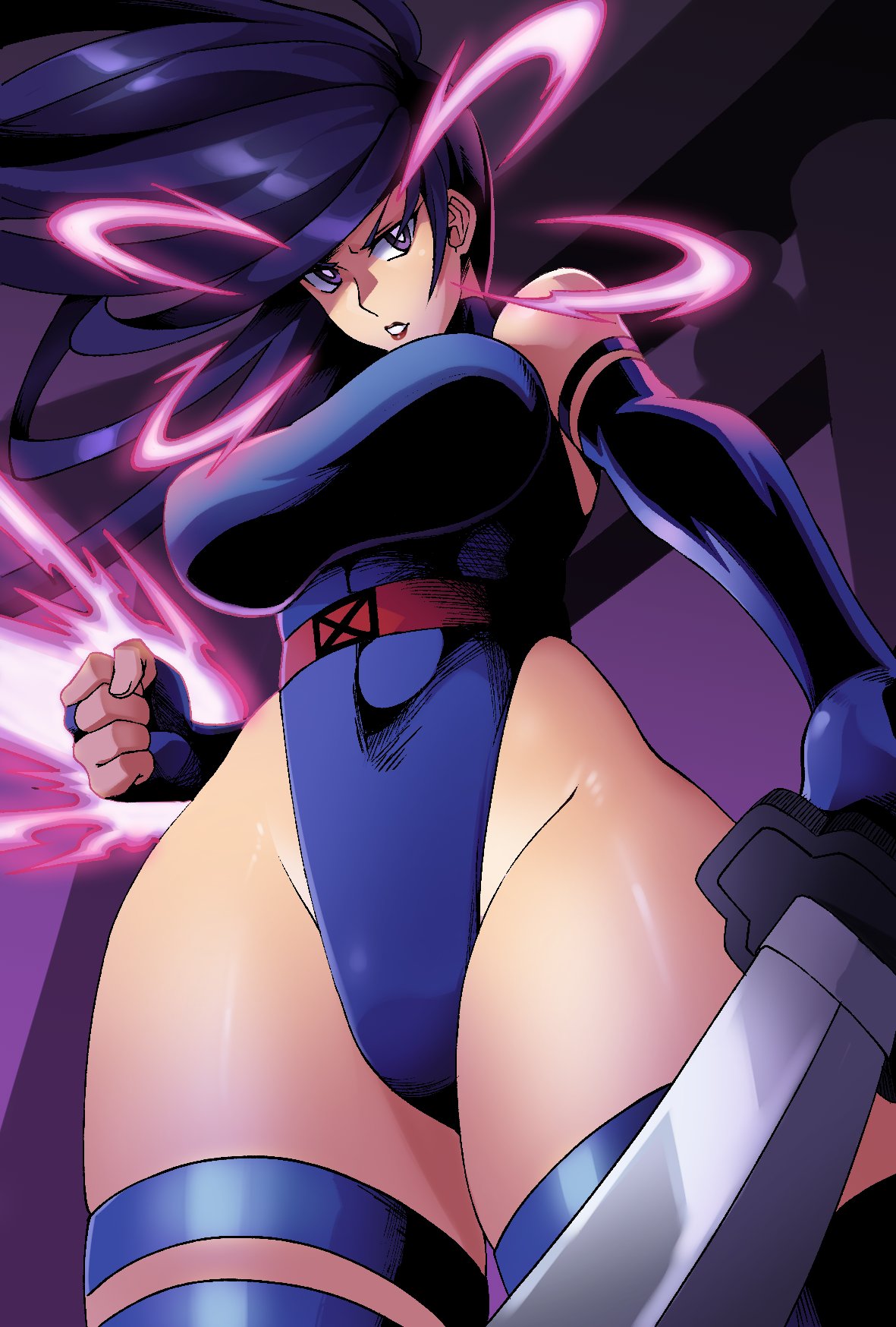 1girls big_breasts breasts long_hair marvel marvel_comics marvel_rivals mutant_(marvel) psylocke psylocke_(marvel_rivals) purple_eyes purple_hair solo sword thick_thighs thighs toxic_starr vengeance_psylocke x-men