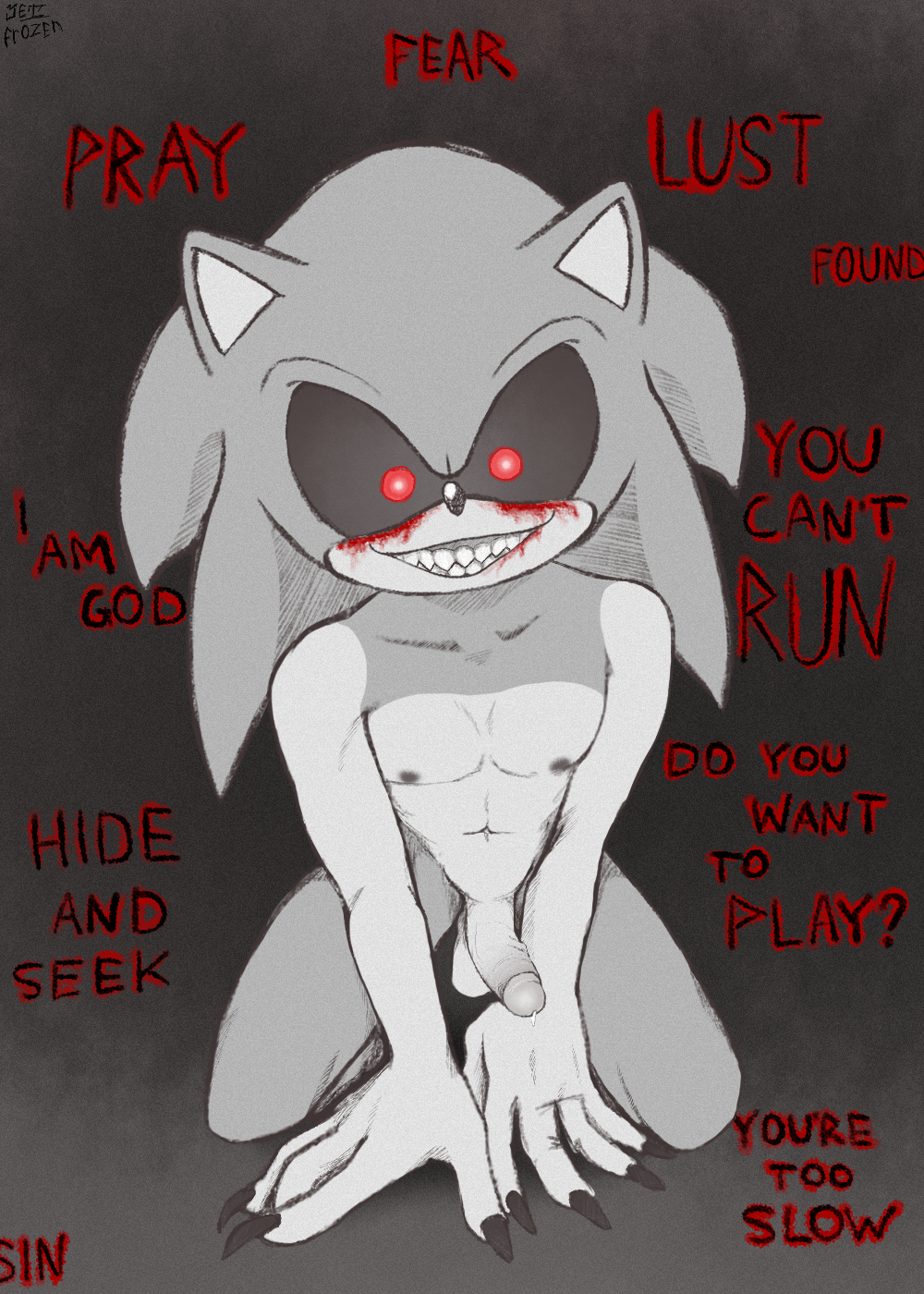 anthro creepypasta demon erection eulipotyphlan genitals hedgehog hi_res humanoid_genitalia humanoid_penis jetfrozen male male_only mammal nipples nude penis red_eyes sega smile solo sonic.exe sonic.exe_(character) sonic.exe_(creepypasta) sonic_(series) sonic_the_hedgehog sonic_the_hedgehog_(series) text vein veiny_penis