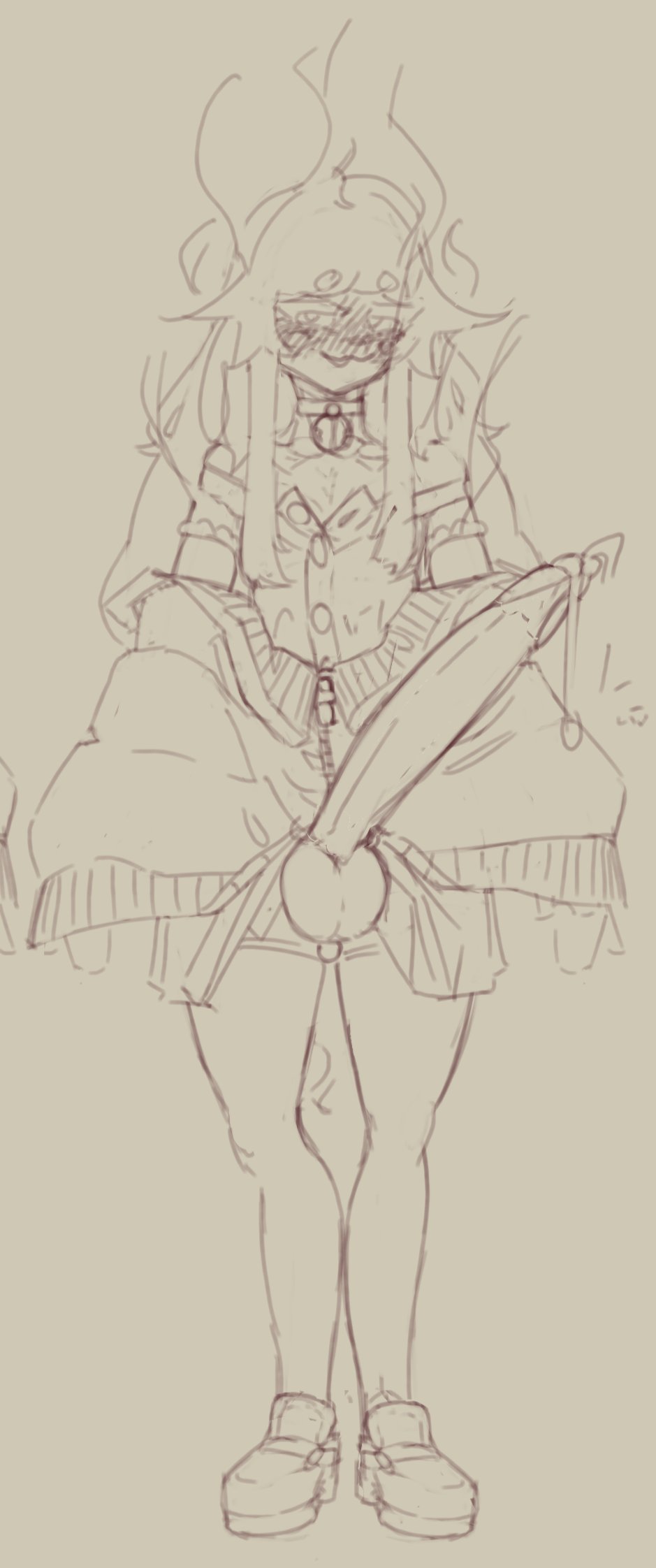 1boy, balls, erection, femboy, gigantic penis, human, hung trap, kiyoshi (robyru), large balls, large testicles, long penis, male, male human, male only, monochrome, original, penis, robyru, sketch, solo, testicles