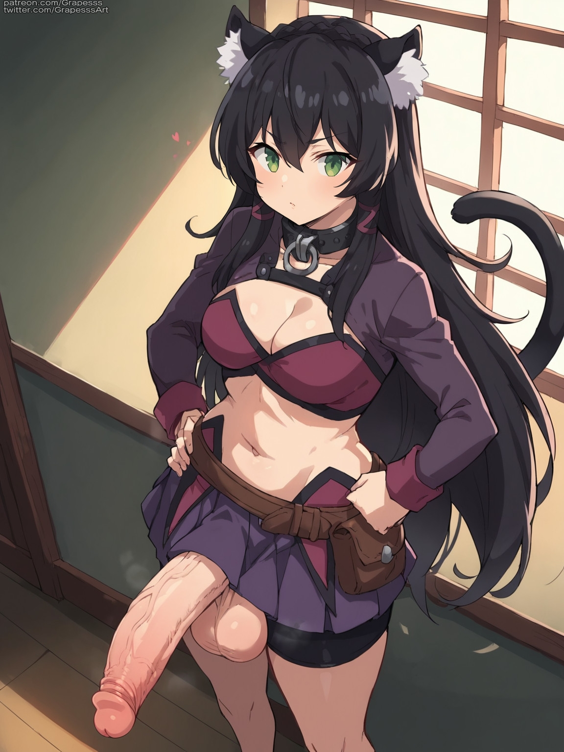 ai generated, big penis, futanari, grapesss, intersex, isekai maou to shoukan shoujo no dorei majutsu, light skin, light-skinned futa, penis, rem galleu, solo futa