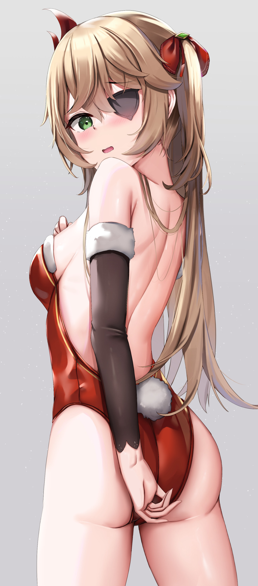 1girls, blonde hair, bunnysuit, eyepatch, female, female only, fischl (genshin impact), genshin impact, long hair, looking at viewer, seductive, solo female, tagme