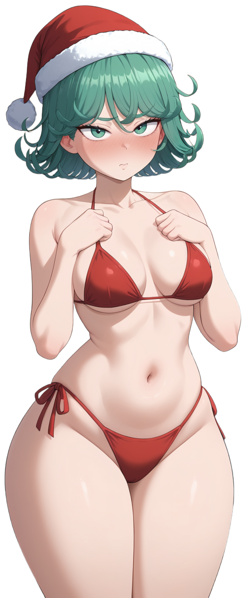 12kaneda12 1girls ai_generated bikini blush one-punch_man self_upload small_waist solo solo_female tatsumaki transparent_background wide_hips