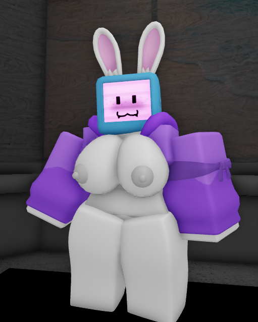 3d :3 artist_name blush blushing_at_viewer boobs_out breasts bunny bunny_ears bunny_tail computer_head gapehorn1337 happy melanie_(regretevator) regretevator roblox roblox_game roblox_studio robloxian screen screen_face self_upload tagme tv_head