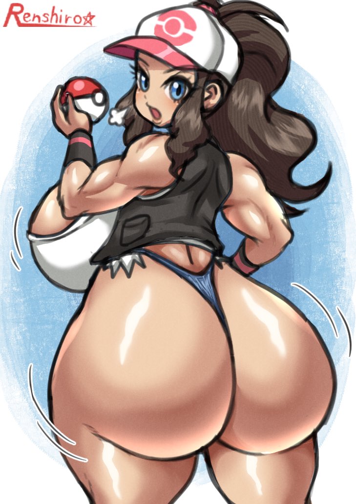 1girls, alternate breast size, alternate skin color, ass, ass bigger than head, ass focus, ass hanging out, ass hanging out of shorts, big ass, big breasts, big butt, bimbo, blue eyes, booty shorts, breasts, brown hair, bubble ass, bubble butt, butt, butt focus, dat ass, denim shorts, dumptruck ass, fat ass, fat butt, female, female only, hat, hilda (pokemon), huge ass, huge breasts, huge butt, jean shorts, large ass, large breasts, large butt, light-skinned female, long hair, looking at viewer, looking back, micro shorts, microshorts, minishorts, nintendo, poke ball, pokemon, pokemon bw, r0771, renshirou, renzaburo0771, short shorts, shorts, sitting, solo, thick ass, thick thighs, thighs, wide hips