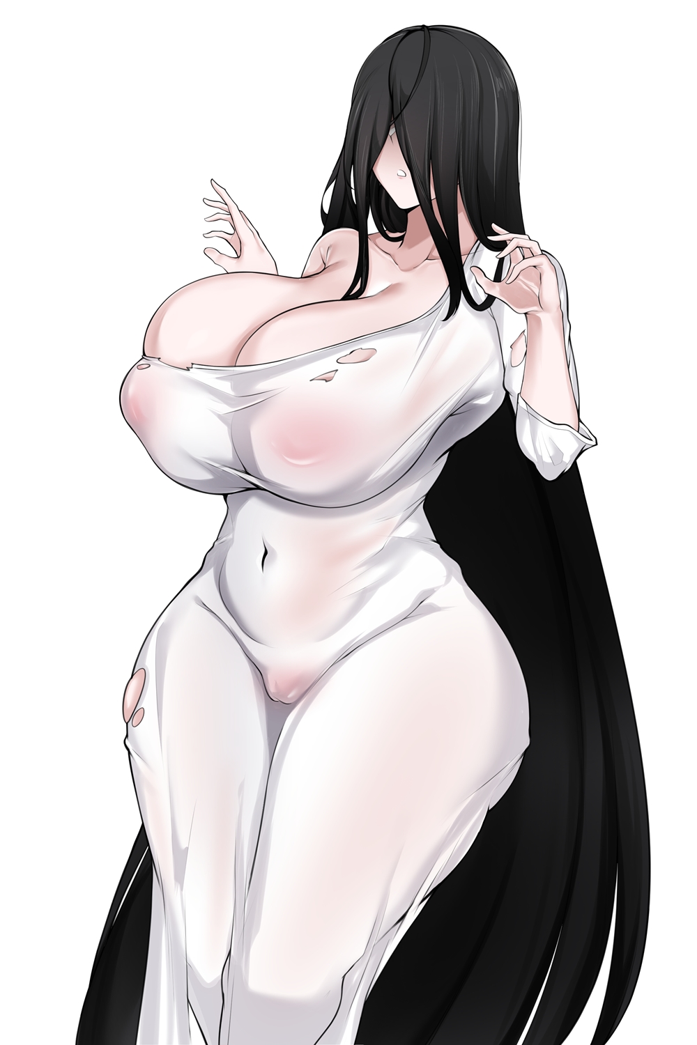 1girls, ass, ass bigger than body, ass bigger than head, big ass, big breasts, big butt, black hair, breasts, breasts bigger than body, breasts bigger than head, breasts bigger than torso, dress, eyes, female, female only, ghost, hair, hair between eyes, hourglass figure, huge ass, huge breasts, hyper ass, hyper breasts, long hair, nipple bulge, nipples, nipples visible through clothing, owner (artist), solo, the ring, thick thighs, voluptuous, wide hips, yamamura sadako