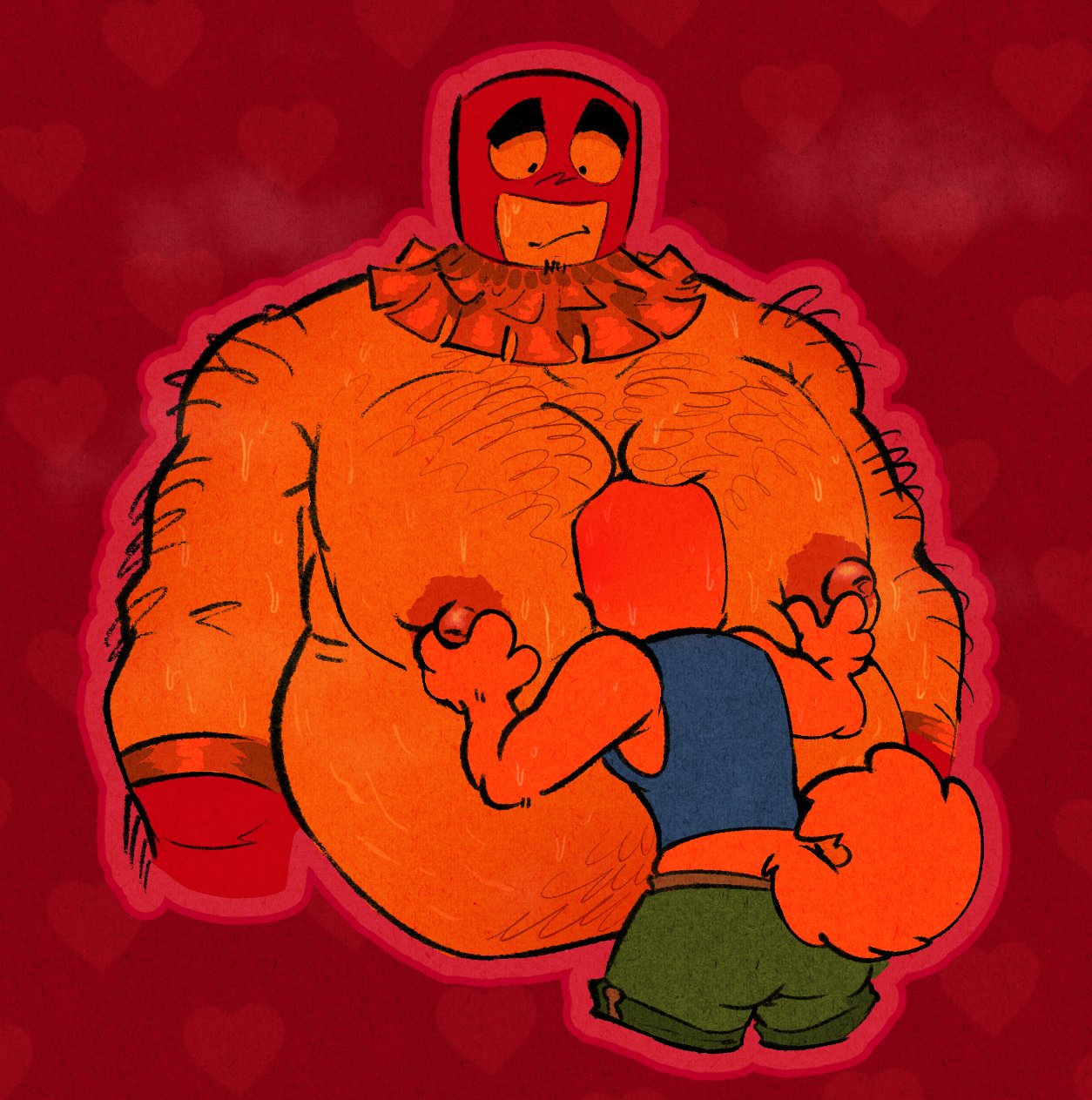 bald, belly, blank stare, bloatblox, block tales, crop top, gloves, hairy, hairy male, headwear, huge nipples, male, male focus, male/ambiguous, moobs, nipple bulge, nipple play, nipples, noob, noob (roblox), noobador (block tales), overweight, overweight male, pecs, roblox, roblox game, shirtless, shorts, size difference, stare, tail