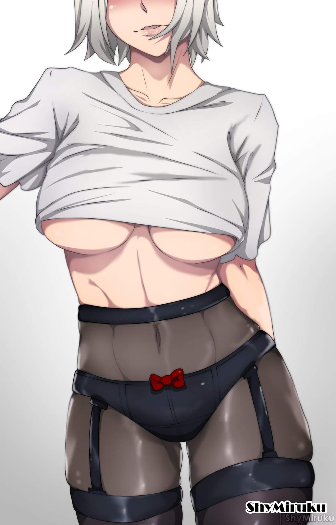 1girls, 2d, 2d (artwork), 2d artwork, adult, adult female, arm behind back, belly, belly button, big boobs, big breasts, black garter straps, black legwear, black panties, black pantyhose, black stockings, black tights, black underwear, breasts, breasts apart, busty, busty female, busty girl, clothes, collarbone, curvaceous body, curvaceous female, curvaceous figure, curvaceous hips, curvaceous thighs, curvy, curvy body, curvy female, curvy figure, curvy hips, curvy thighs, digital, digital art, digital drawing, digital drawing (artwork), digital media, digital media (artwork), drawing, female, female focus, female only, fit female, garter straps, groin, hand behind back, high resolution, highres, hourglass figure, inframammary fold, large boobs, large breasts, lean figure, legwear, linea alba, looking at viewer, mature, mature female, medium hair, midriff, narrow waist, navel, nier, nier (series), nier: automata, open mouth, panties, pantyhose, parted lips, posing, posing for the viewer, ribbon panties, shirt, short hair, shoulders, shymiruku, simple background, skindentation, slender body, slender waist, slim female, slim waist, solo, standing, stockings, stomach, thick thighs, thighs, tights, tongue, topwear, underboob, underwear, upper body, voluptuous, voluptuous body, voluptuous female, voluptuous figure, voluptuous woman, white background, white clothes, white hair, white shirt, white topwear, white-haired female, wide hips, yorha a2