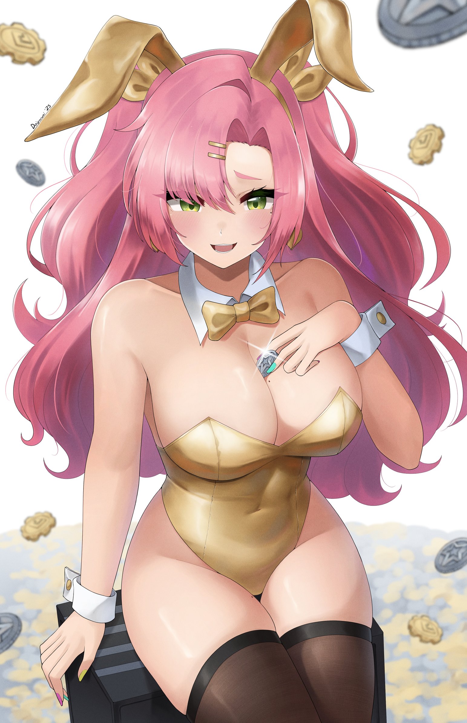 1girls, big breasts, breasts, colored nails, doiparuni, female, female focus, female only, large breasts, light skin, light-skinned female, long nails, nicole demara, painted nails, solo, thick thighs, thighhighs, thighs, wide hips, zenless zone zero