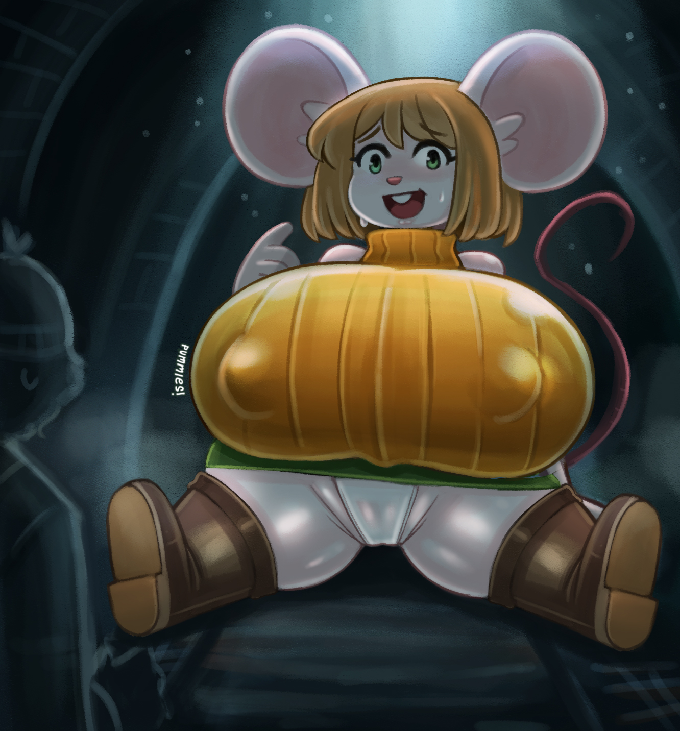 1girls, 2d, 2d (artwork), 2d artwork, anthro, ashley graham, big breasts, blonde hair, boots, capcom, digital drawing (artwork), digital media (artwork), drawing, drawn, female, female only, green eyes, hi res, huge breasts, hyper breasts, looking at viewer, massive breasts, mouse ears, moushley, murid, murine, nipple bulge, open mouth, panties, pummies, resident evil, resident evil 4, resident evil 4 remake, sitting, smiling, smiling at viewer, solo, tail, thick thighs, turtleneck, turtleneck sweater, upper teeth, victor gideon, white body