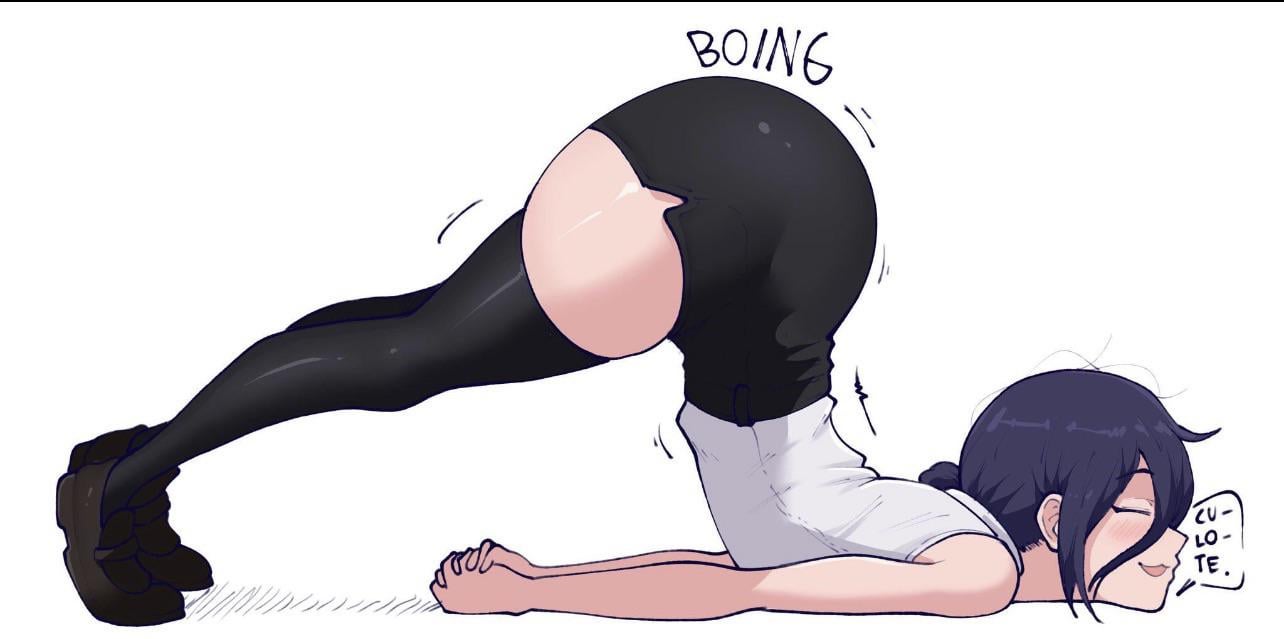 ass, ass up, blue hair, boing, butt, chainsaw man, lying, reze (chainsaw man), short shorts, shorts, thick hips, thick thighs, thighhighs, thighs