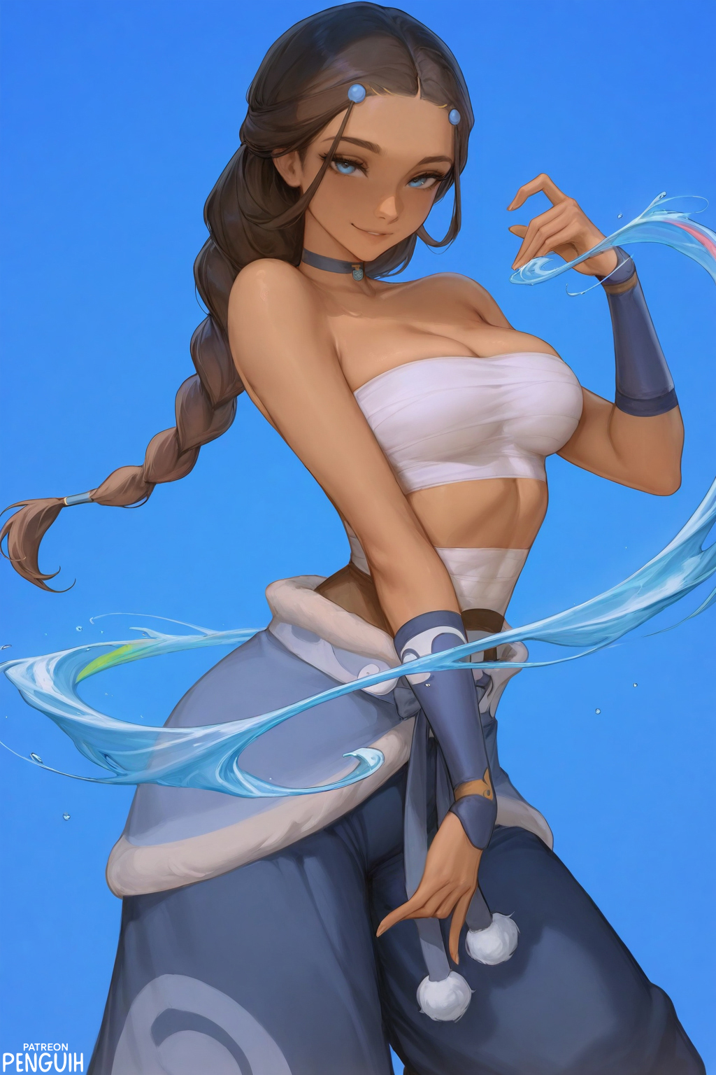 1girls, ai generated, avatar legends, avatar the last airbender, big ass, big breasts, breasts, brown body, brown skin, brown-skinned female, bust, busty, chest, curvaceous, curvy, curvy figure, dark skin, dark-skinned female, digital media (artwork), female, female only, hips, hourglass figure, katara, legs, nickelodeon, penguih, slim waist, thick, thick hips, thick legs, thick thighs, thighs, voluptuous, waist, water tribe, waterbender, waterbending, wide hips