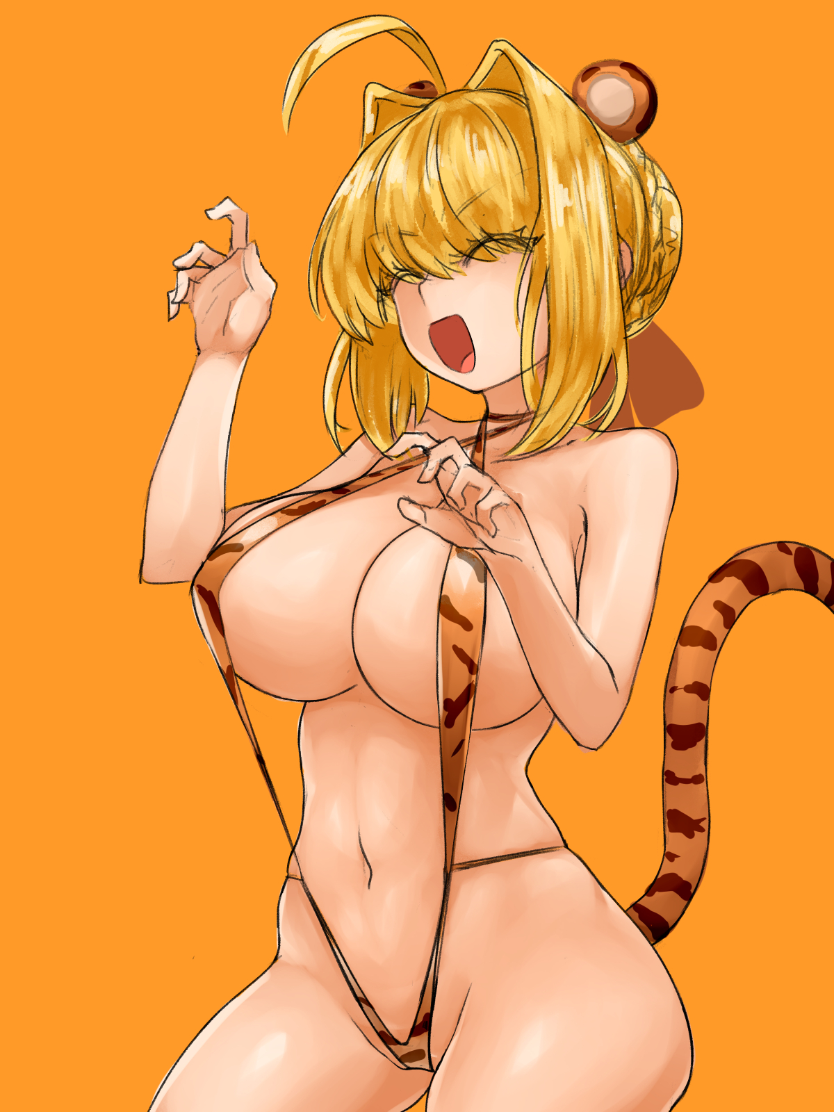 big breasts, breasts, fate (series), female, nero claudius (fate), new year, steamingtofu, tiger print, year of the tiger