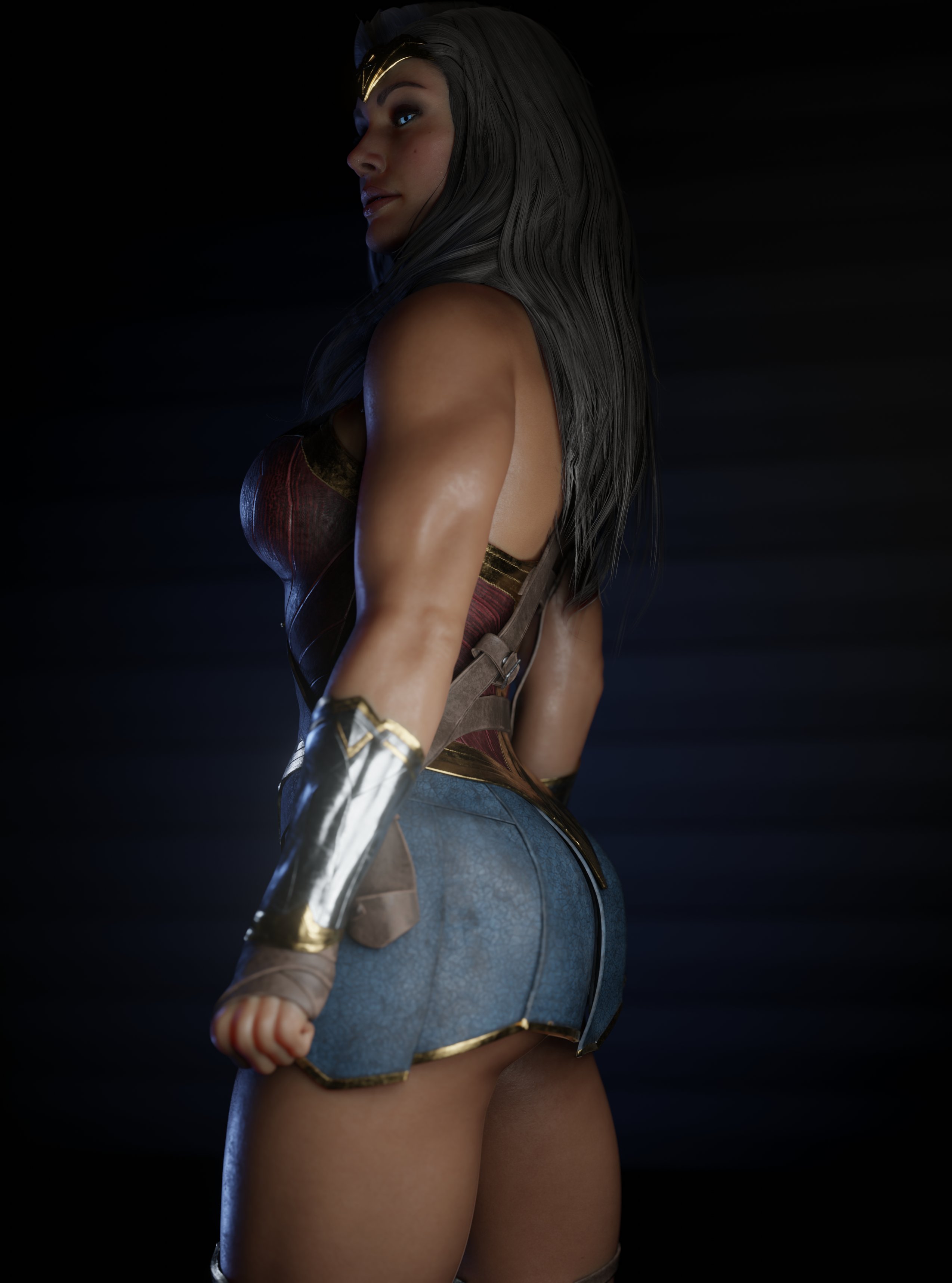 1girls, 3d, blue eyes, dc, dc comics, diana prince, female, female only, fully clothed, injustice 2, loligagger, muscular, muscular female, olive skin, solo, wonder woman, wonder woman (series)