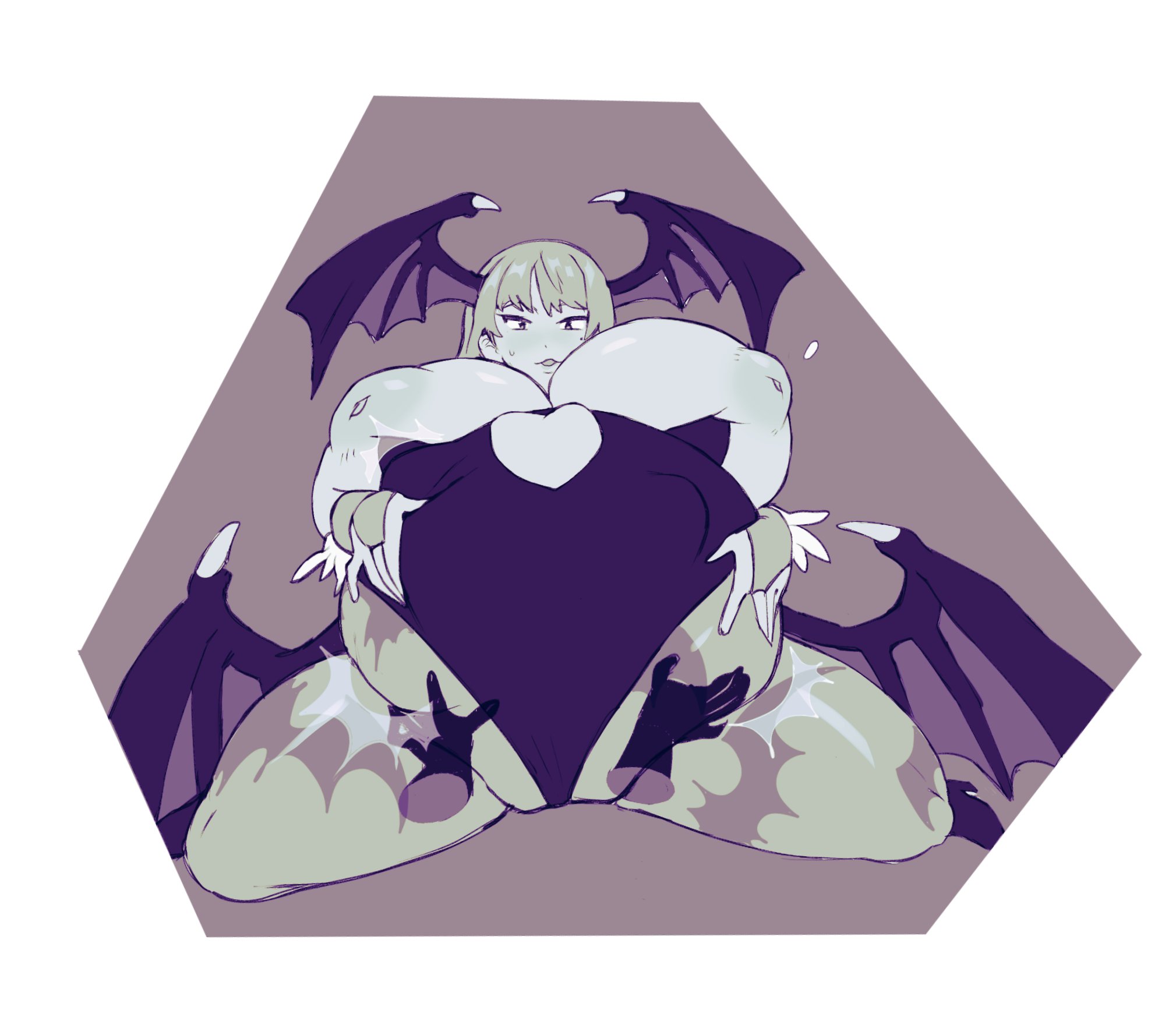 bbw, belly, big belly, big breasts, breasts, clothing, darkstalkers, demon, female, gigantic breasts, huge belly, inverted nipples, large breasts, milk10pm, morrigan aensland, nipples, pregnant, succubus