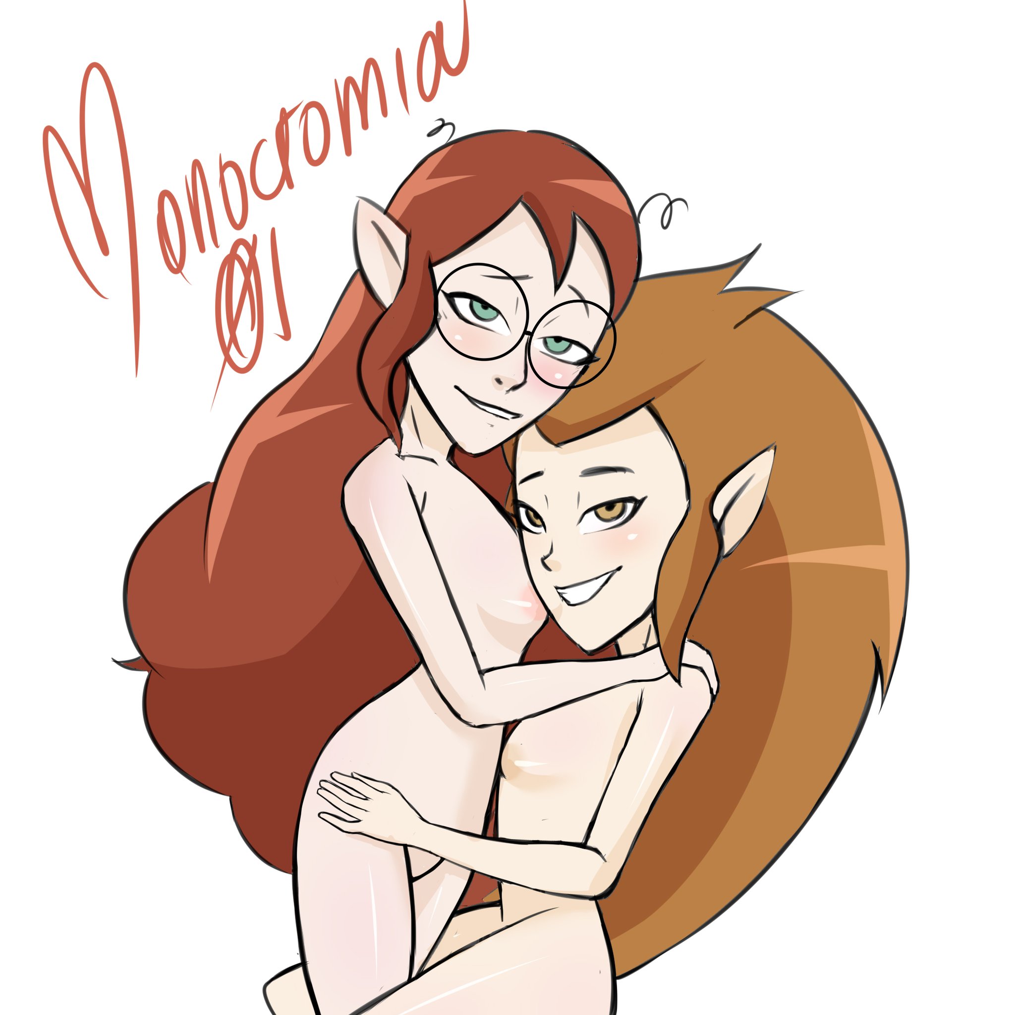 2022, 2girls, artist name, disney, disney channel, duo, eda clawthorne, eda clawthorne (young), female, female only, glasses, incest, lilith clawthorne, lilith clawthorne (young), long hair, looking at viewer, monocromia01, multiple females, multiple girls, nude, pointy ears, sisters, smooth skin, the owl house, younger, yuri
