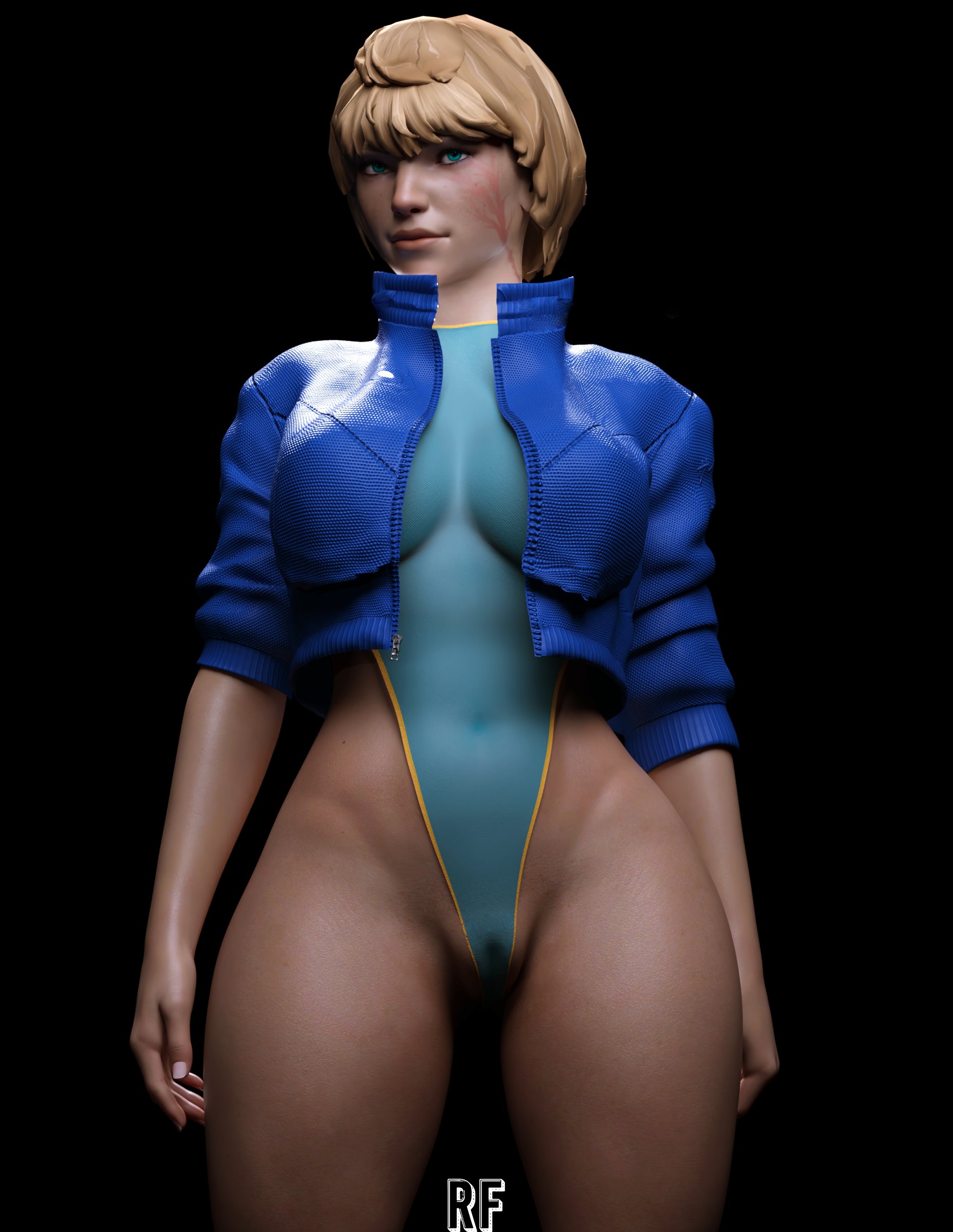 1girls, 3d, apex legends, cameltoe, female, female only, leotard, lichtenberg figure, pussy, rude frog, scar, solo, thick thighs, wattson (apex legends), wide hips