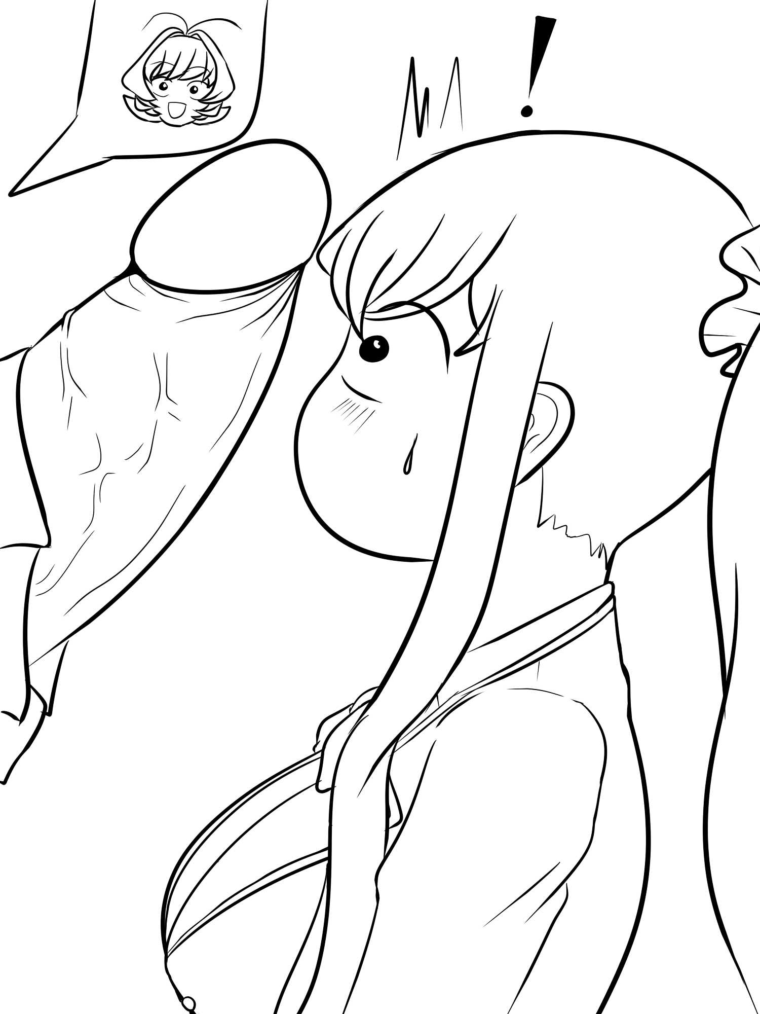 1boy, 1girls, big penis, black and white, blush, cheating, cock shock, cucked by femboy, cuckold, duo, erect penis, erection under skirt, female, femboy, femboydom, huge cock, komi shouko, komi-san wa komyushou desu, large penis, looking at penis, male, monochrome, netorare, no mouth, ntr, osana najimi, penis, penis awe, shocked, simple background, thick penis, trap, veiny penis, white background