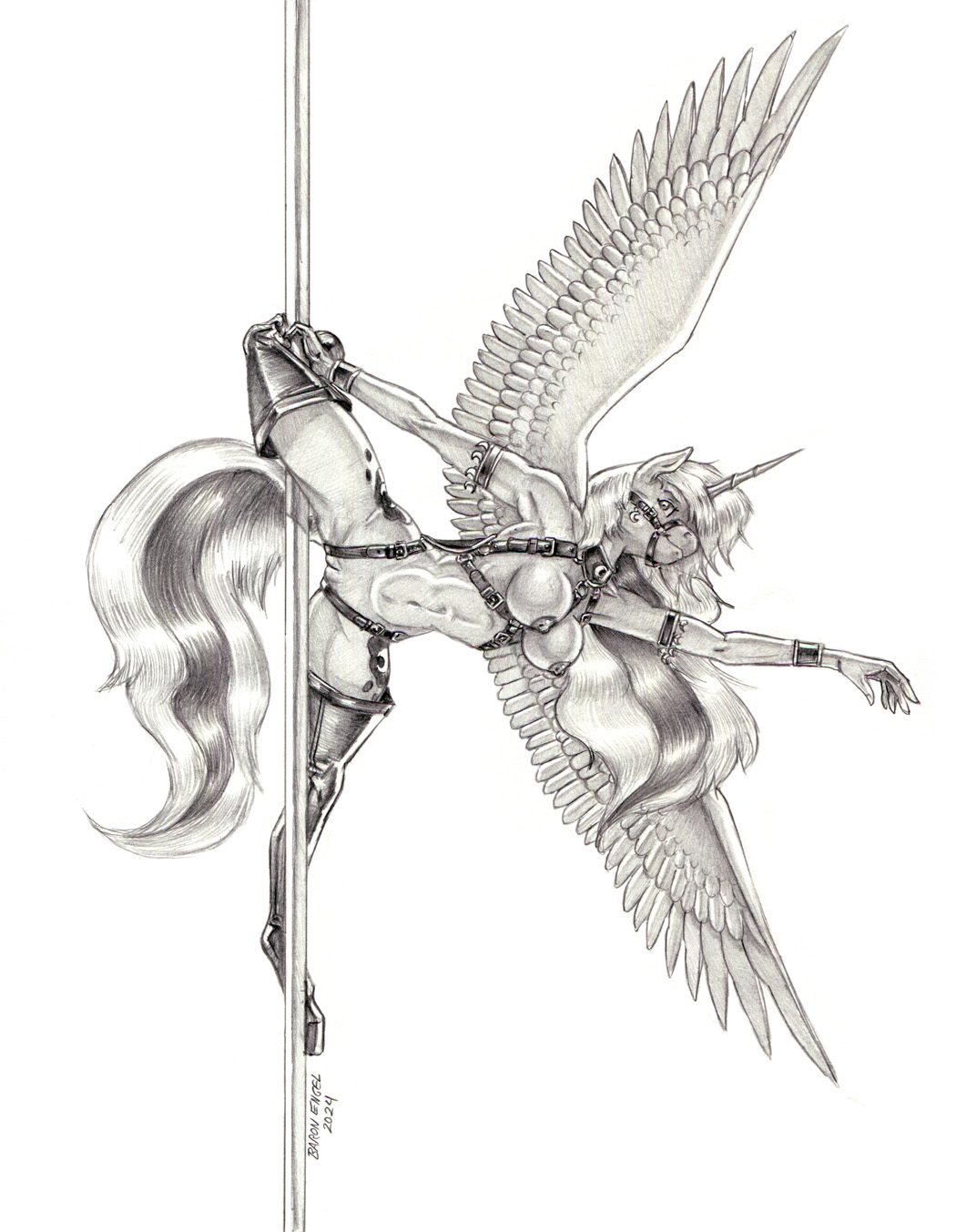 2024 alicorn anthro baron_engel bdsm_harness bdsm_outfit bondage bondage_harness bondage_outfit breasts cleave_gag clothing dancing equid equine feathered_wings feathers female friendship_is_magic genitals hair harness hasbro hi_res horn leather leather_harness legwear mammal my_little_pony navel nipples pole pole_dancing princess_luna_(mlp) pussy solo stripper_pole tail thigh_highs thighhighs unicorn_horn wings