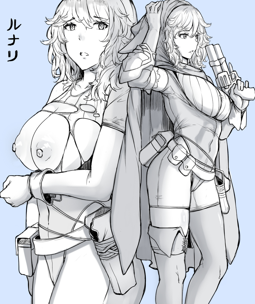 1girls big_breasts big_breasts blue_background breasts breasts breasts_out exposed_breasts eyebrows eyebrows_visible_through_hair eyelashes female female female_focus female_only gloves greyscale gun gun_holster large_boobs large_breasts leotard looking_at_viewer lunari_donna nipples pantyhose plain_background pouch pouches ripped_clothing ripped_clothing ripped_leotard short_hair shoulder_length_hair side_view sideboob sodium404 thigh_boots thighhigh_boots thighs virtual_youtuber vtuber vtuberfanart white_hair