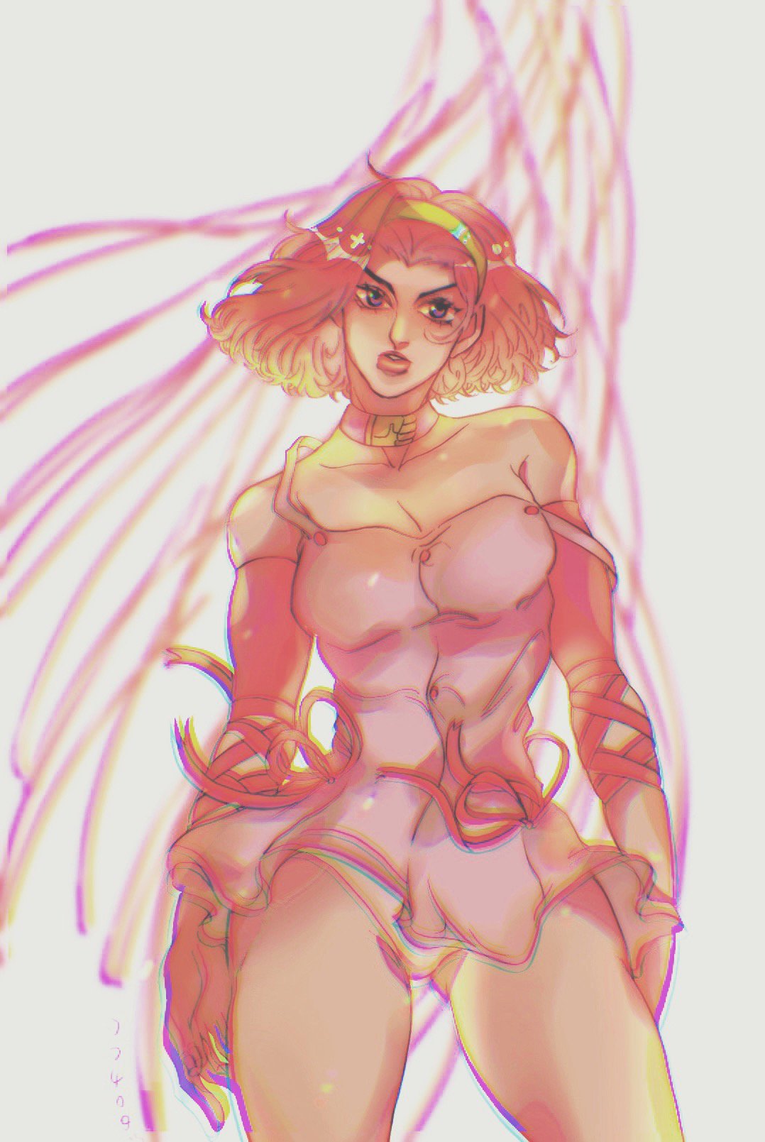 1girls artist_request breasts choker cleavage diadem diamond_is_unbreakable dress female female_focus female_only ghost ghost_girl jojo's_bizarre_adventure lifting_dress light-skinned_female light_skin pale-skinned_female pale_skin panties pink_dress pink_eyes pink_hair posing reimi_sugimoto short_hair shounen_jump simple_background solo solo_female solo_focus thick_thighs thighs white_panties