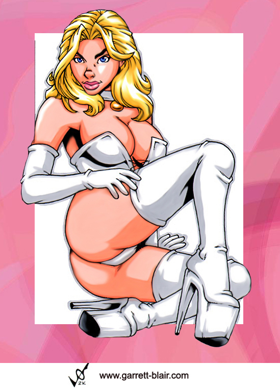 ass blonde_hair blue_eyes breasts choker dat_ass emma_frost female female_only garrett_blair hellfire_club high_heels large_breasts marvel marvel_comics opera_gloves thighhighs thong thong_panties white_queen x-men