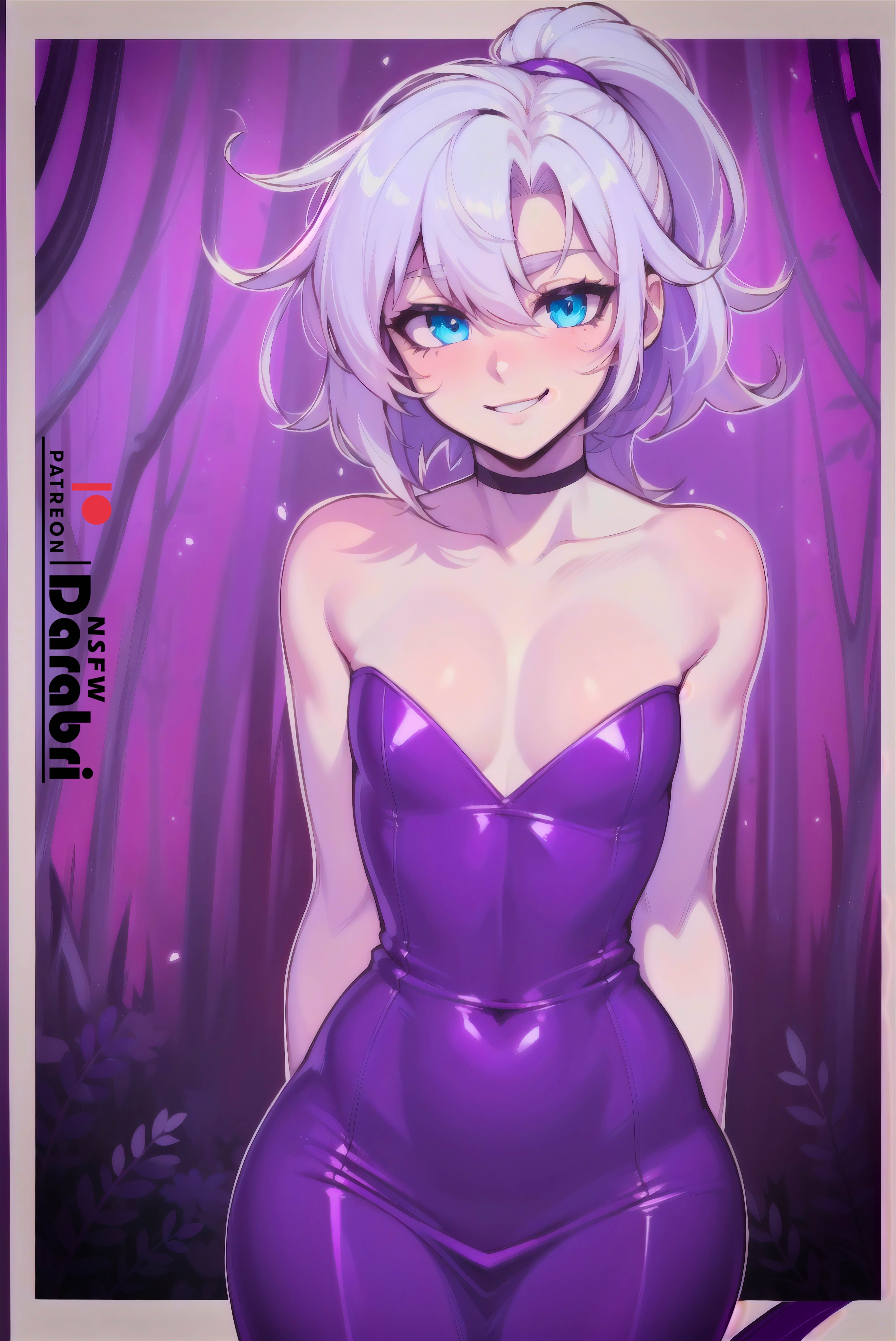 1boy, abstract background, absurd res, ai generated, bangs, blue eyes, blush, cleavage, collar, collarbone, cute, cute male, darabri, detailed background, dress, femboy, feminine male, flushed, forest, forest background, gay, girly, hairband, hands behind back, logo, long hair, looking at viewer, male, navel, original, otoko no ko, pale skin, patreon, patreon logo, ponytail, pov, purple dress, smile, solo, solo focus, spirit wey, tagme, thin waist, tight clothing, tight fit, tights, toned, trap, white skin, yaoi