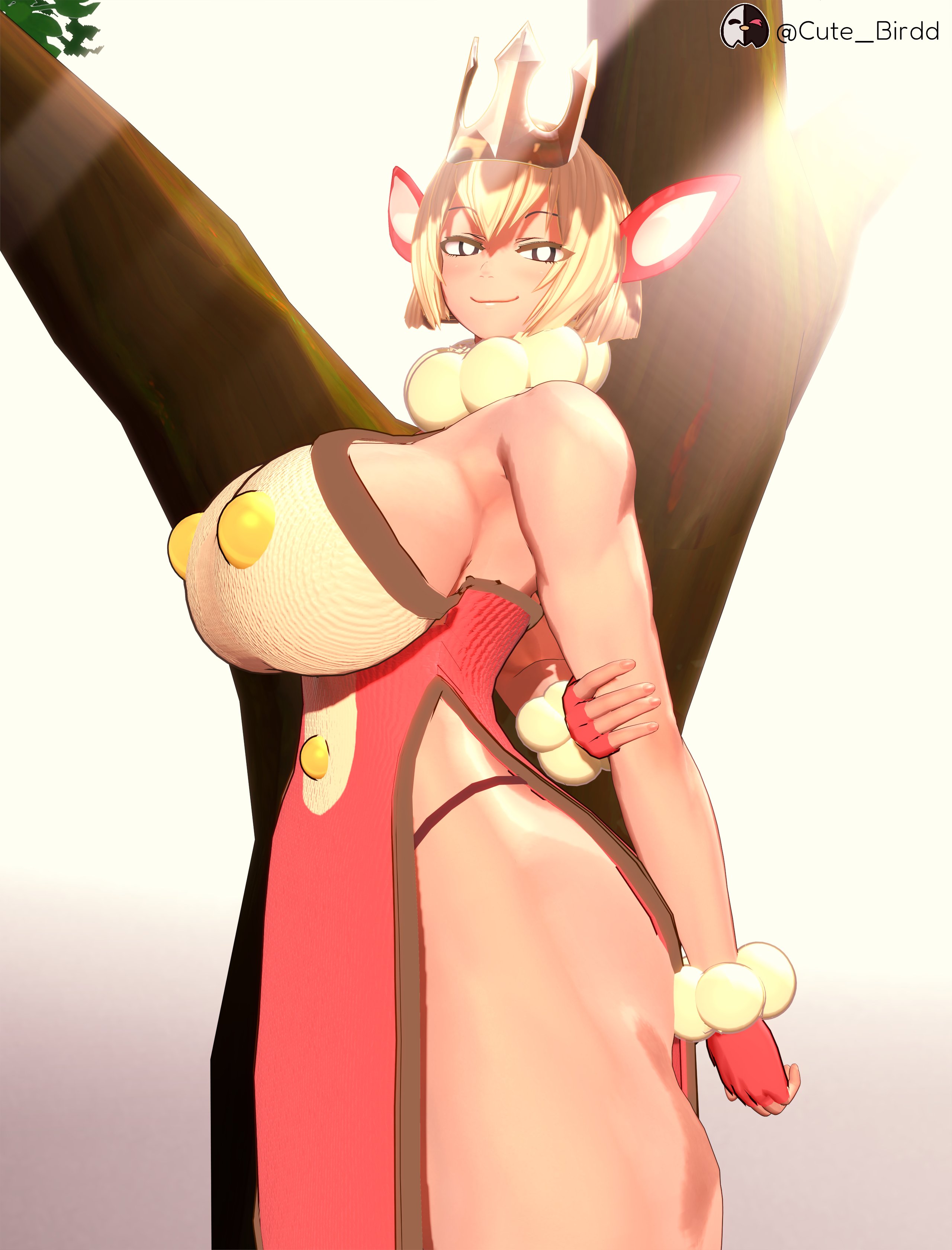 3d, 3d (artwork), alpaca, animal ears, ass, big ass, big breasts, big thighs, blonde hair, breasts, closed eyes, clothed, crown, cute birdd, dress, female, gigantic ass, gigantic breasts, gigantic thighs, huge ass, huge breasts, huge thighs, human, humanized, humanoid, kingpaca, koikatsu, muscular, muscular female, outside, pal (species), palworld, queen, queenpaca (pal), royalty, short hair, smile, thick hips, thick thighs, thigh highs, thighs, white hair