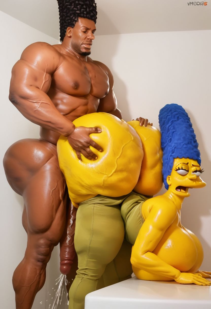 absurd_resolution absurdres ai_generated black_penis blacked_male blue_hair civitai dlalexan1 gigantic_ass huge_breasts long_hair male/female marge_simpson the_simpsons what yellow_skin