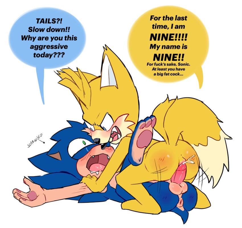 aggressive amazonian_mating_press anal cum_in_ass gay male/male muttgirl nine_(sonic_prime) rough_sex sonic_prime sonic_the_hedgehog tails_nine