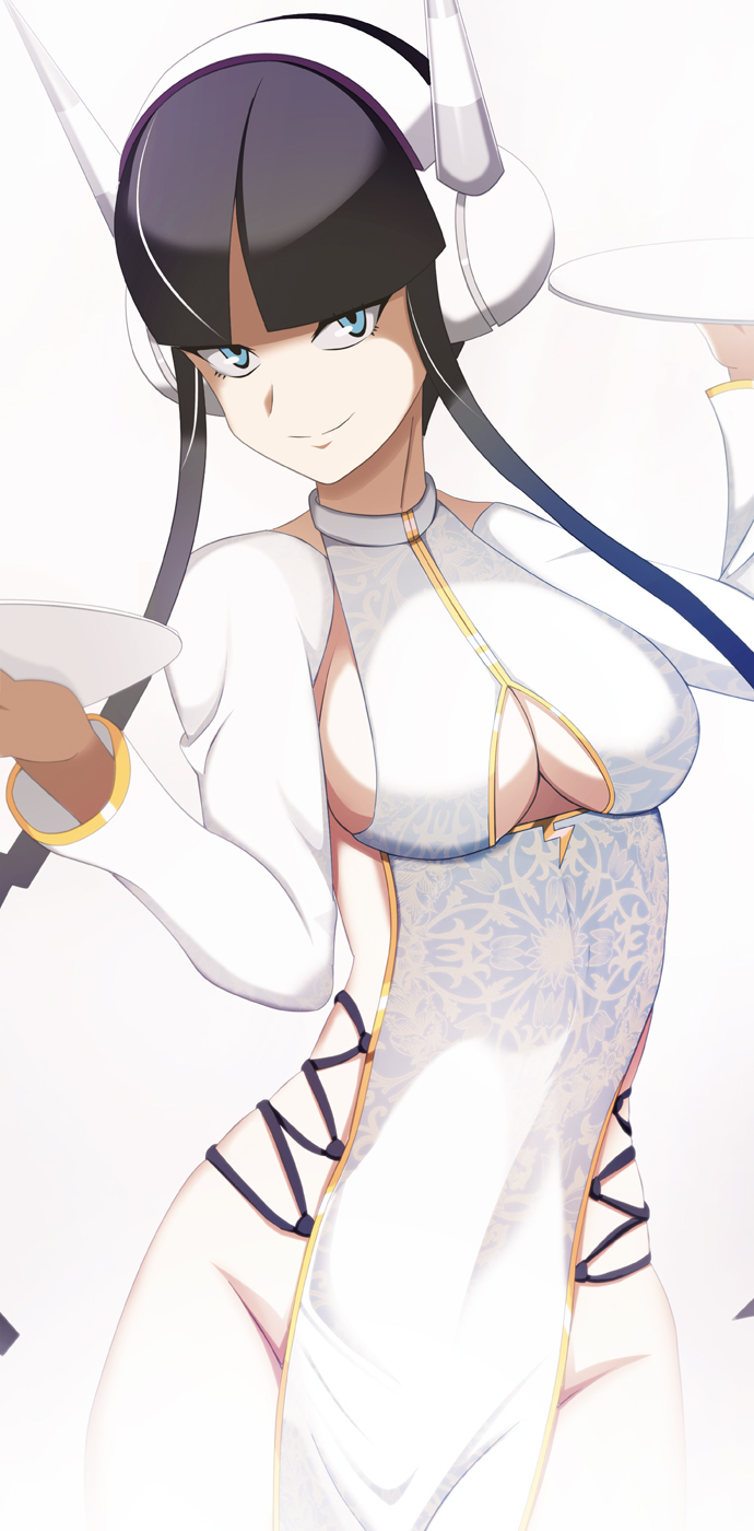 1girls, big breasts, blue eyes, breasts, cleavage cutout, detached sleeves, elesa (pokemon bw2), elesa (pokemon), female, female only, gym leader, headphones, looking at viewer, nintendo, pokemon, pokemon bw2, sideboob, solo, tagme, vivivoovoo, waitress