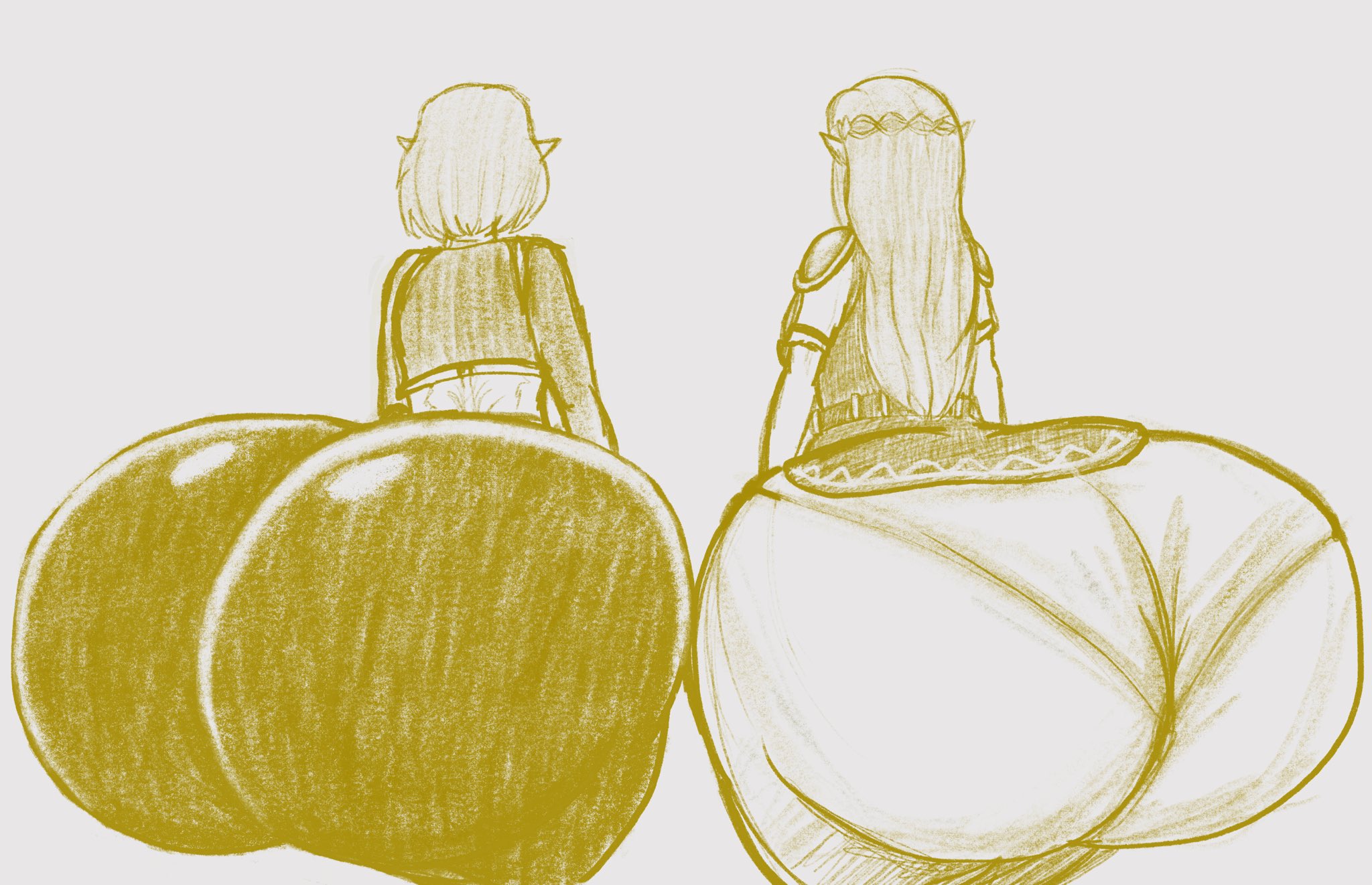 2girls, a link between worlds, ass, ass expansion, ass in dress, big ass, big butt, bottom heavy, breath of the wild, bubble ass, bubble butt, butlova, expansion, female, huge ass, hyper, hyper ass, long hair, massive ass, multiple females, multiple girls, nintendo, princess zelda, tears of the kingdom, the legend of zelda, thick thighs, zelda (a link between worlds), zelda (tears of the kingdom)