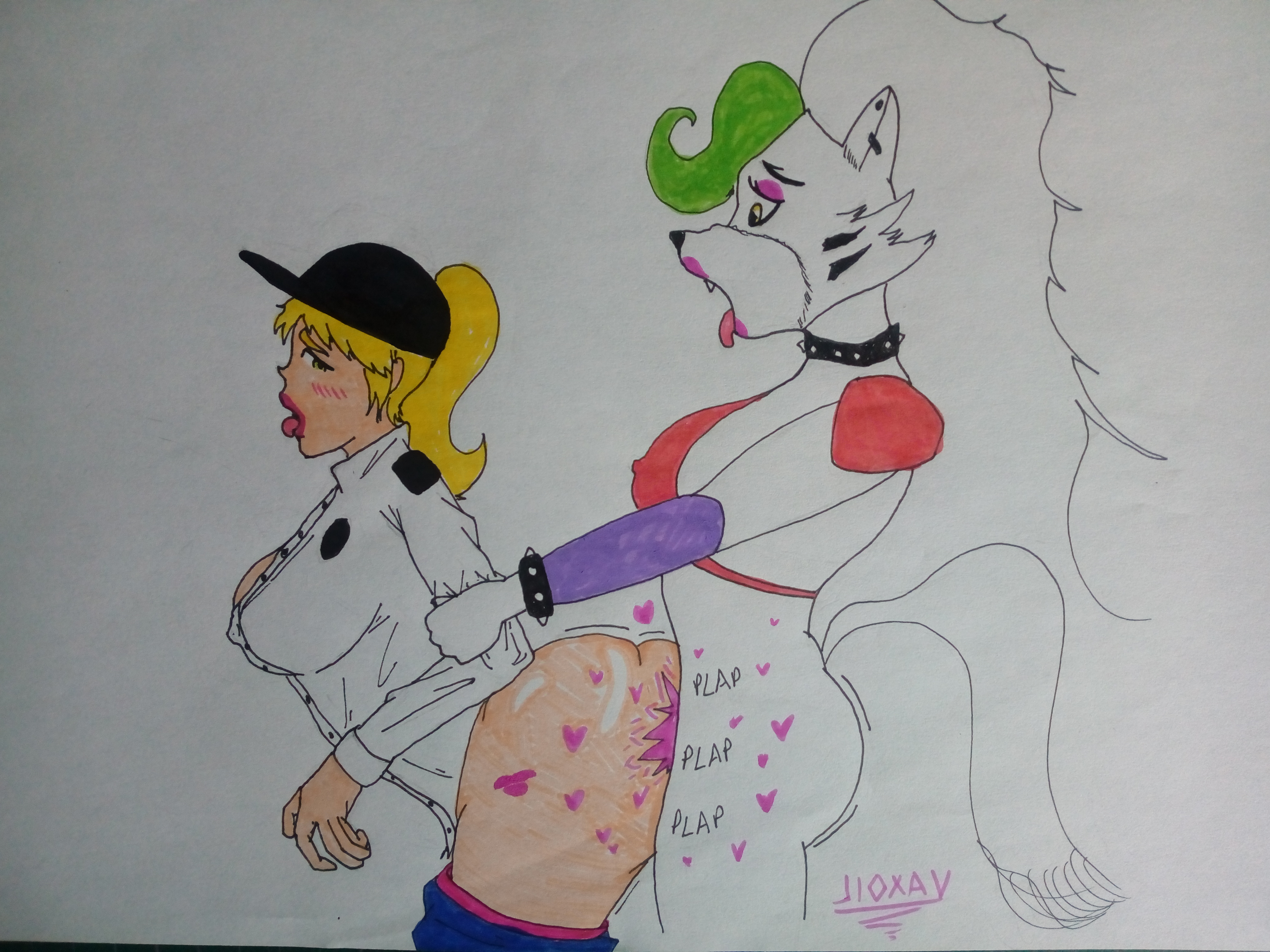 1futa, 1girls, ahe gao, animatronic, anthro, anthro on human, ass, bent over, big ass, big breasts, breasts, clothed, clothing, duo, female, five nights at freddy's, five nights at freddy's: security breach, fully clothed, furry, futa on female, futanari, human, intersex, interspecies, jioxav, light skin, light-skinned female, pale skin, partially clothed, roxanne wolf (fnaf), sex, side view, simple background, sketch, standing, text, thick thighs, tongue, tongue out, traditional media (artwork), uniform, vanessa (fnaf), vannyxroxy, white background