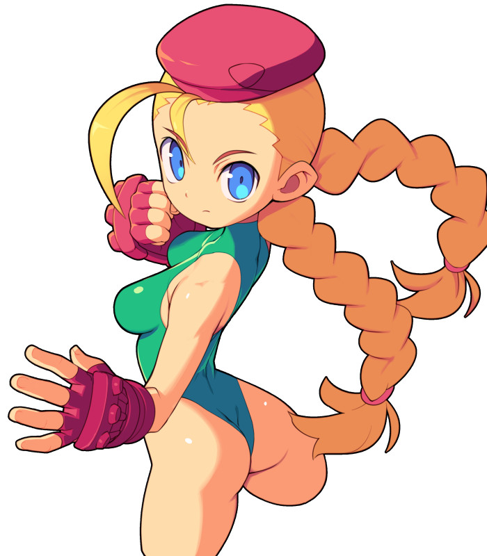 1girls ass beret blonde_hair blue_eyes braid breasts butt cammy_white chibi closed_mouth clothed clothing cute female female_only fingerless_gloves gloves green_leotard headwear leotard light-skinned_female light_skin long_hair looking_at_viewer looking_back metata perky_breasts red_gloves shiny shiny_skin small_breasts solo solo_female street_fighter tagme teenager thighs twin_braids white_background young