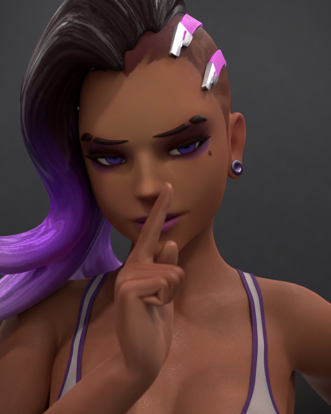 1girls 3d 3d_(artwork) 4th_rate blizzard_entertainment dark-skinned_female dark_skin female female_only fit_female fully_clothed hacker hispanic mexican olivia_colomar overwatch overwatch_2 safe sfw solo sombra sports_bra