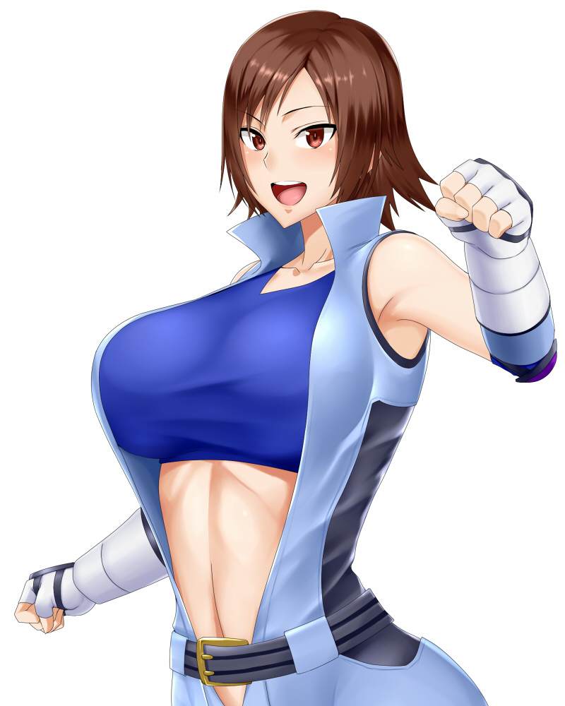 1girls breasts brown_eyes brown_hair clothing do_konjouuo female_only kazama_asuka large_breasts matching_hair/eyes matching_hair_and_eye_color midriff namco navel open_mouth open_smile short_hair smile solo solo_female tagme tekken tekken_5 tekken_5_dark_resurrection