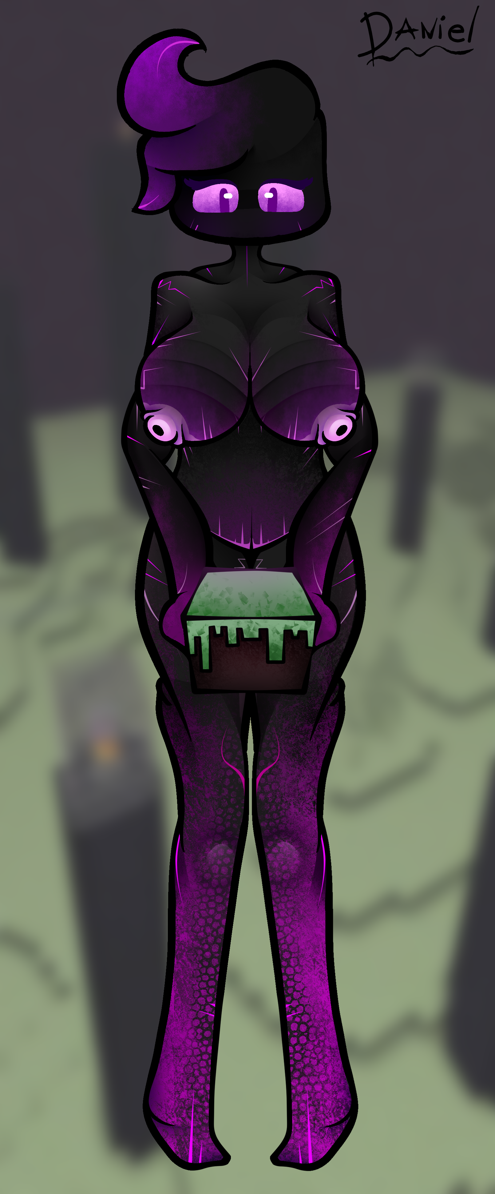 big breasts, block, breasts, cute, danielito, dark skin, enderman, enderwoman, female, giant breasts, giantess, humanoid, legs, minecraft