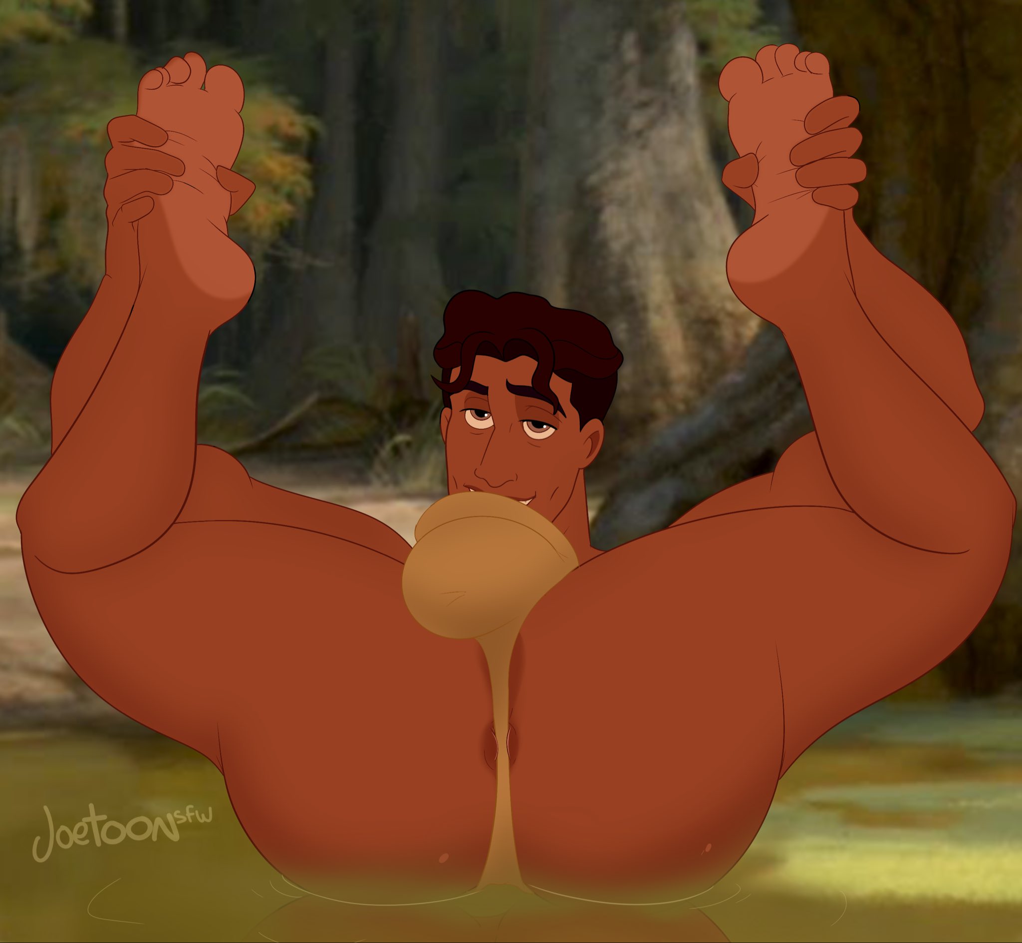 1boy, anus, big ass, big ass (male), disney, gay, human, joetoonsfw, legs up, male, presenting anus, presenting ass, prince naveen, yaoi